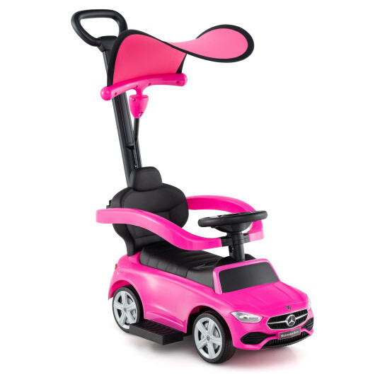 3-in-1 Ride on Push Car Mercedes-Benz Licensed Sliding Car with Canopy-Pink – Co