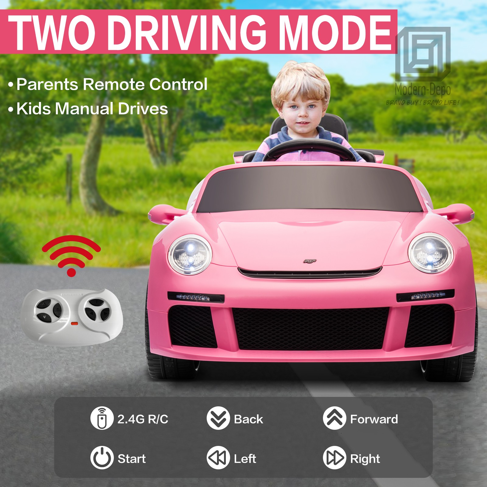 12V Kids Electric Car with Parent Remote Control, 2 Motors, Lights, MP3 Player