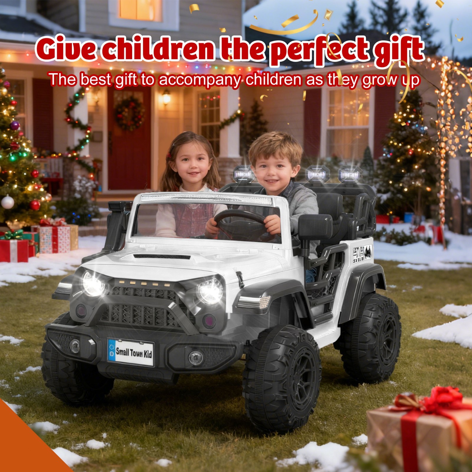 24V 2 Seater Electric Car Ride on Truck for Kids w/Remote,Power Wheels Jeep,Whit