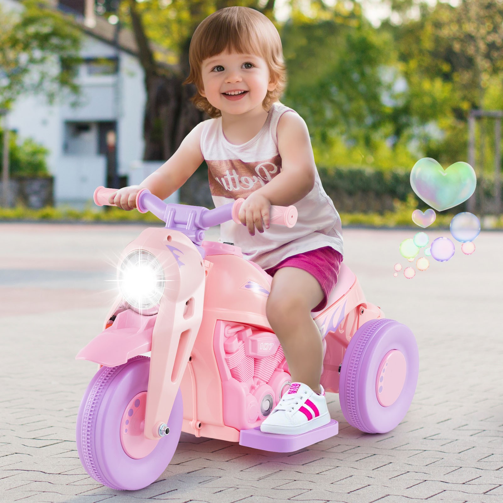 6V Kids Bubble Car Electric Ride on Motorcycle w/ Music Button & LED Headlight