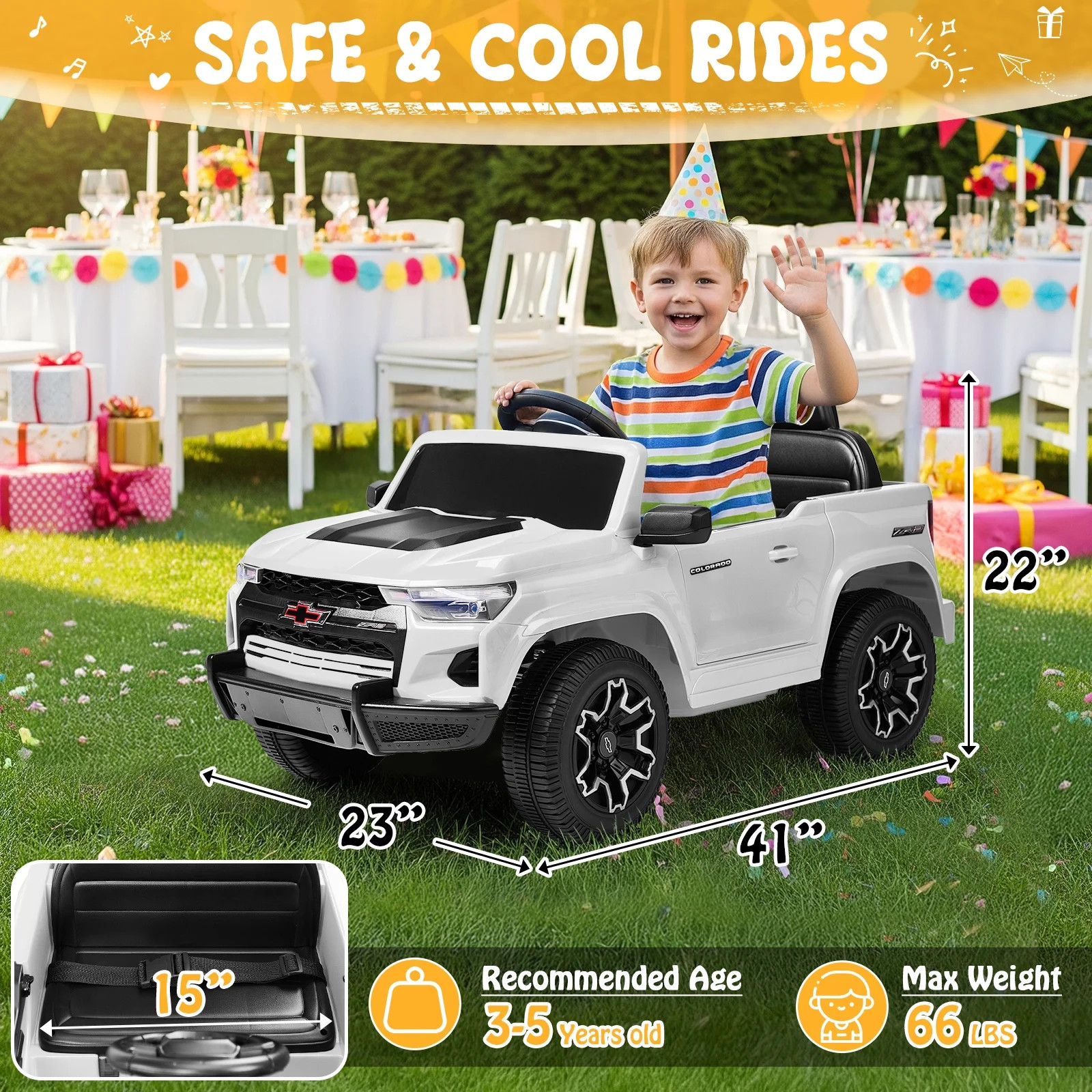 12V Licensed Chevrolet Colorado Ride-On Car for Kids with Remote