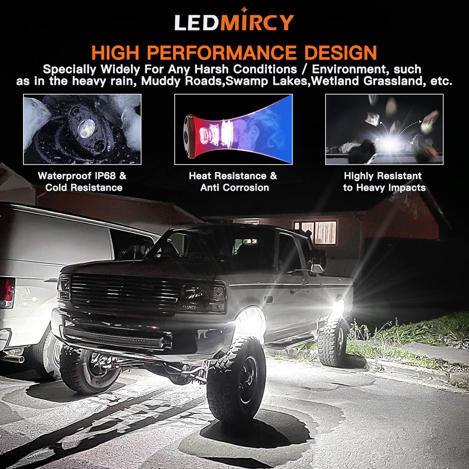 LEDMIRCY R1 LED White Rock Lights 16PCS for Off Road Truck RZR ATV SUV Auto C…