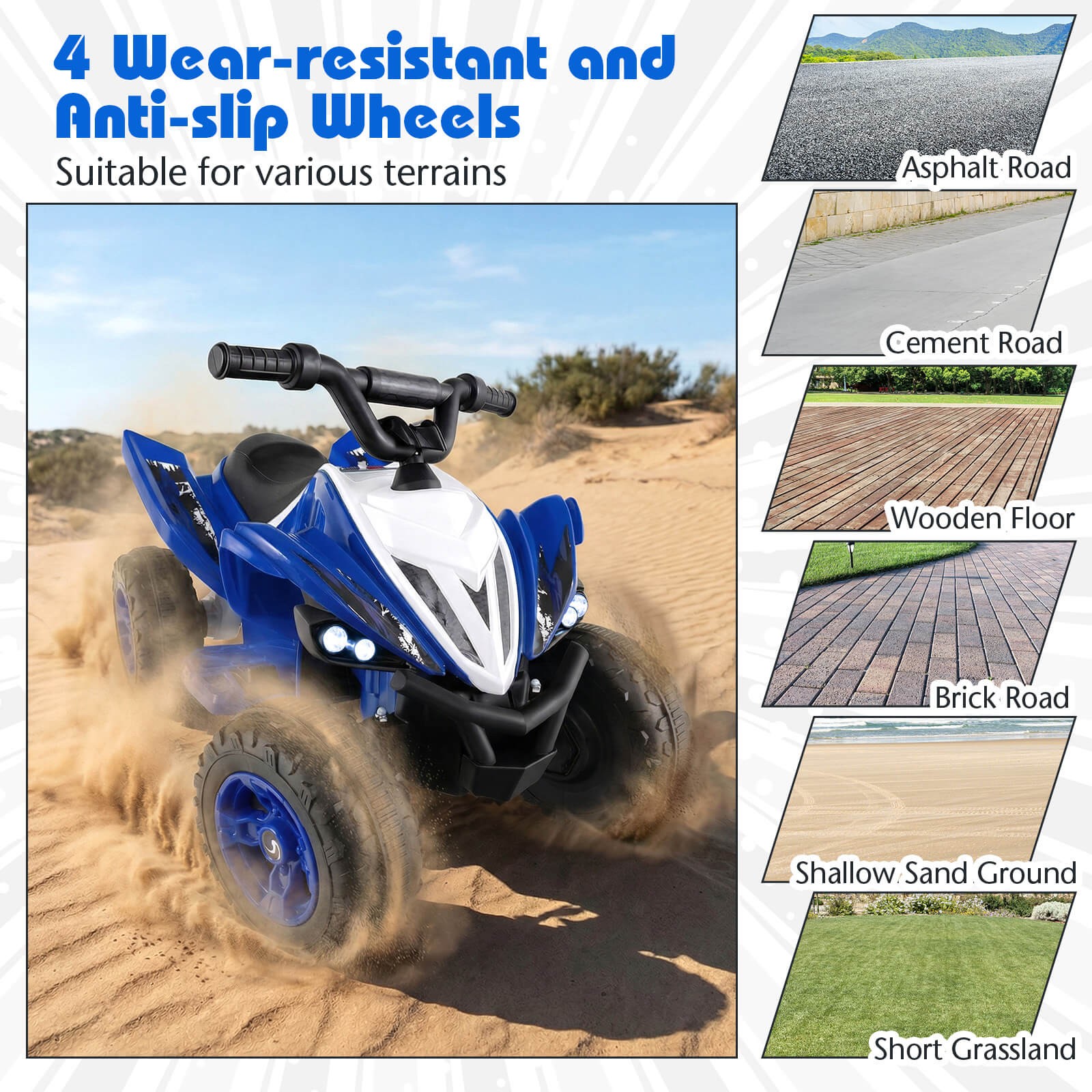 12V Quad 4 Wheeler Ride on Toy w/ Music, Light, USB Port, Wireless Connection