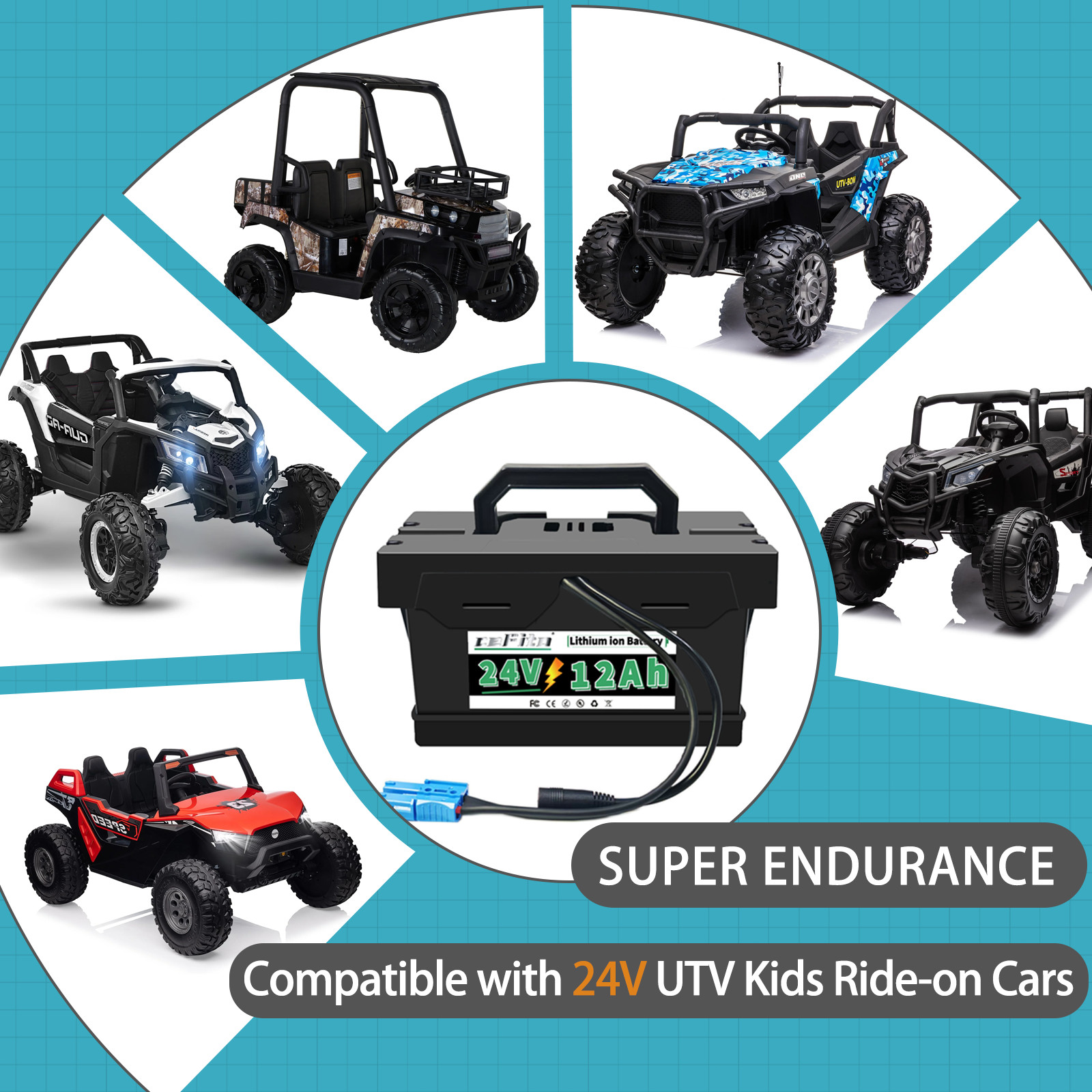 24V 12Ah Lithium Battery for Power Wheels 24V Battery for Kids Ride-On Cars Toys