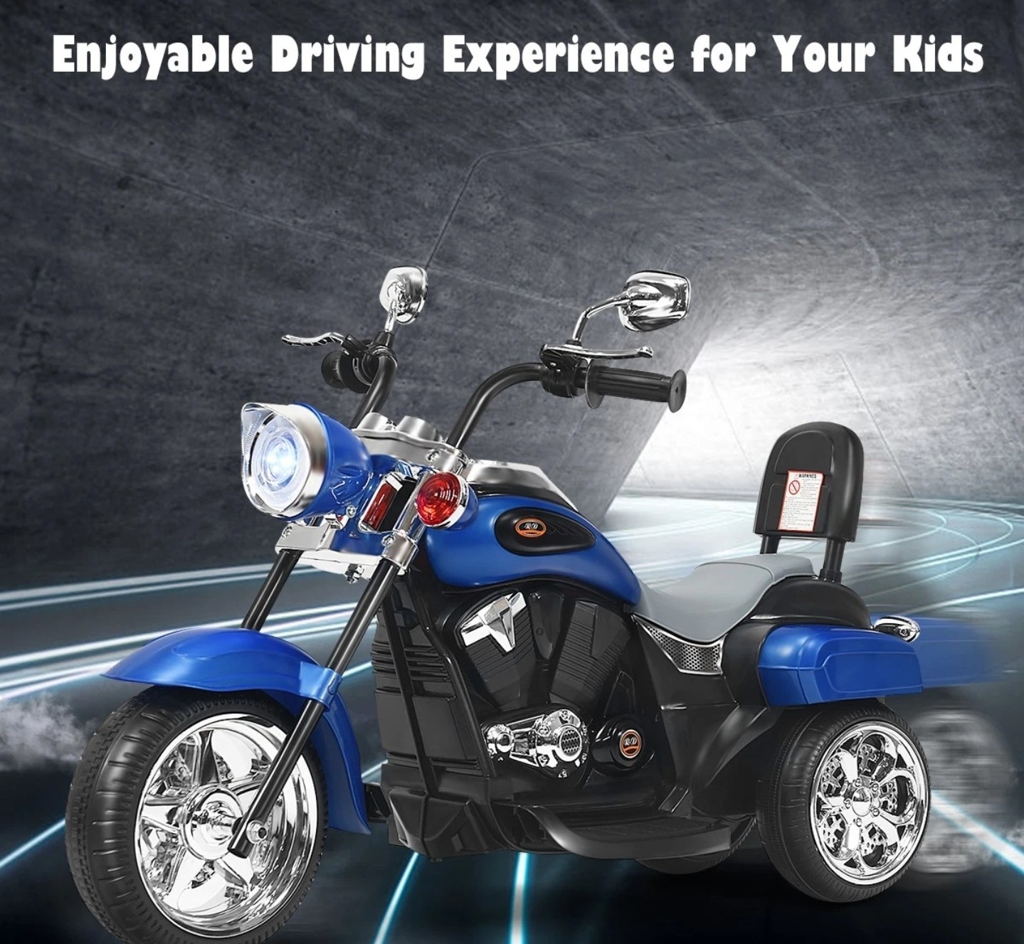 6V Kids Ride On Chopper Motorcycle 3 Wheel Trike with Headlight and Horn Blue