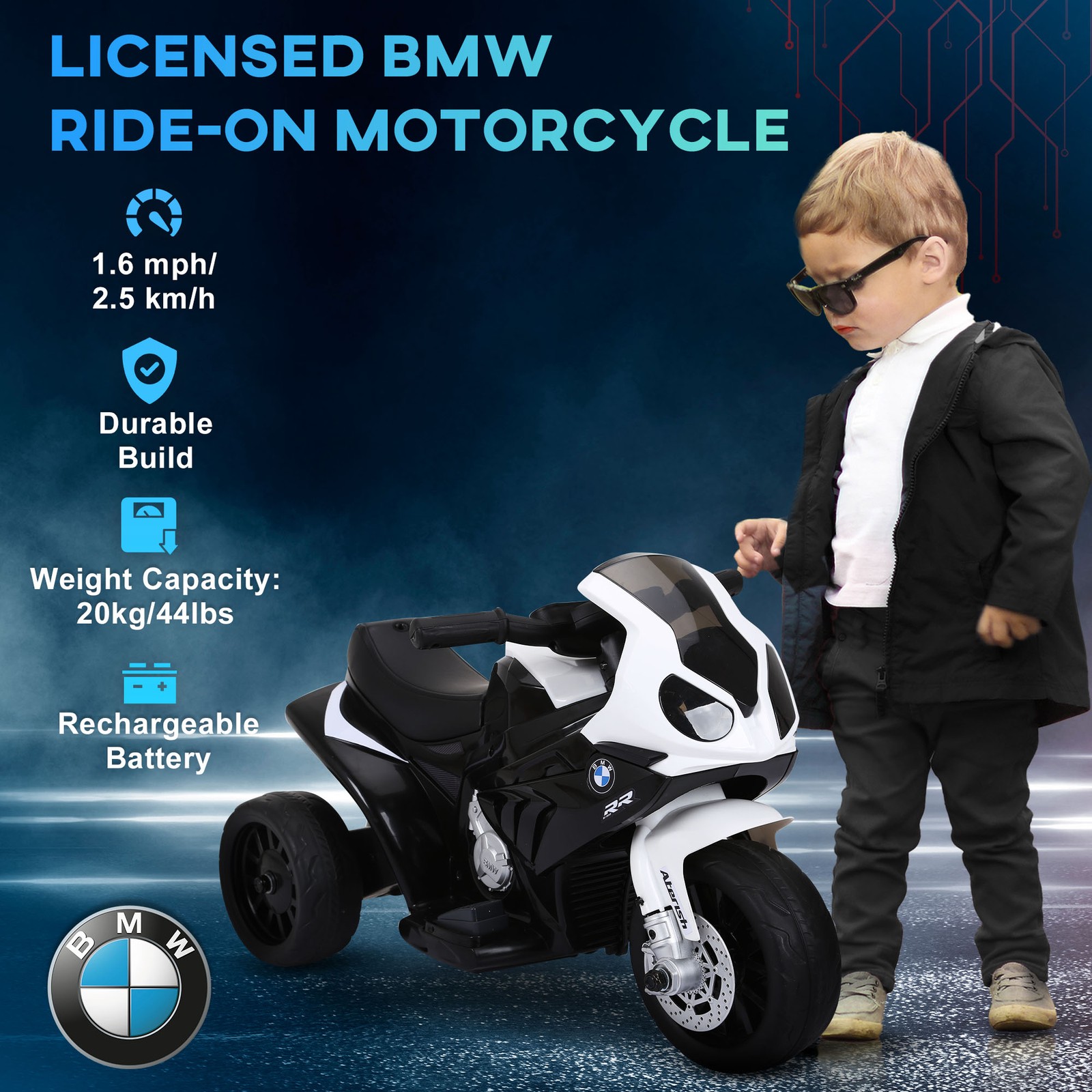 6V Kids Motorcycle Licensed BMW with Headlight, Music, Black
