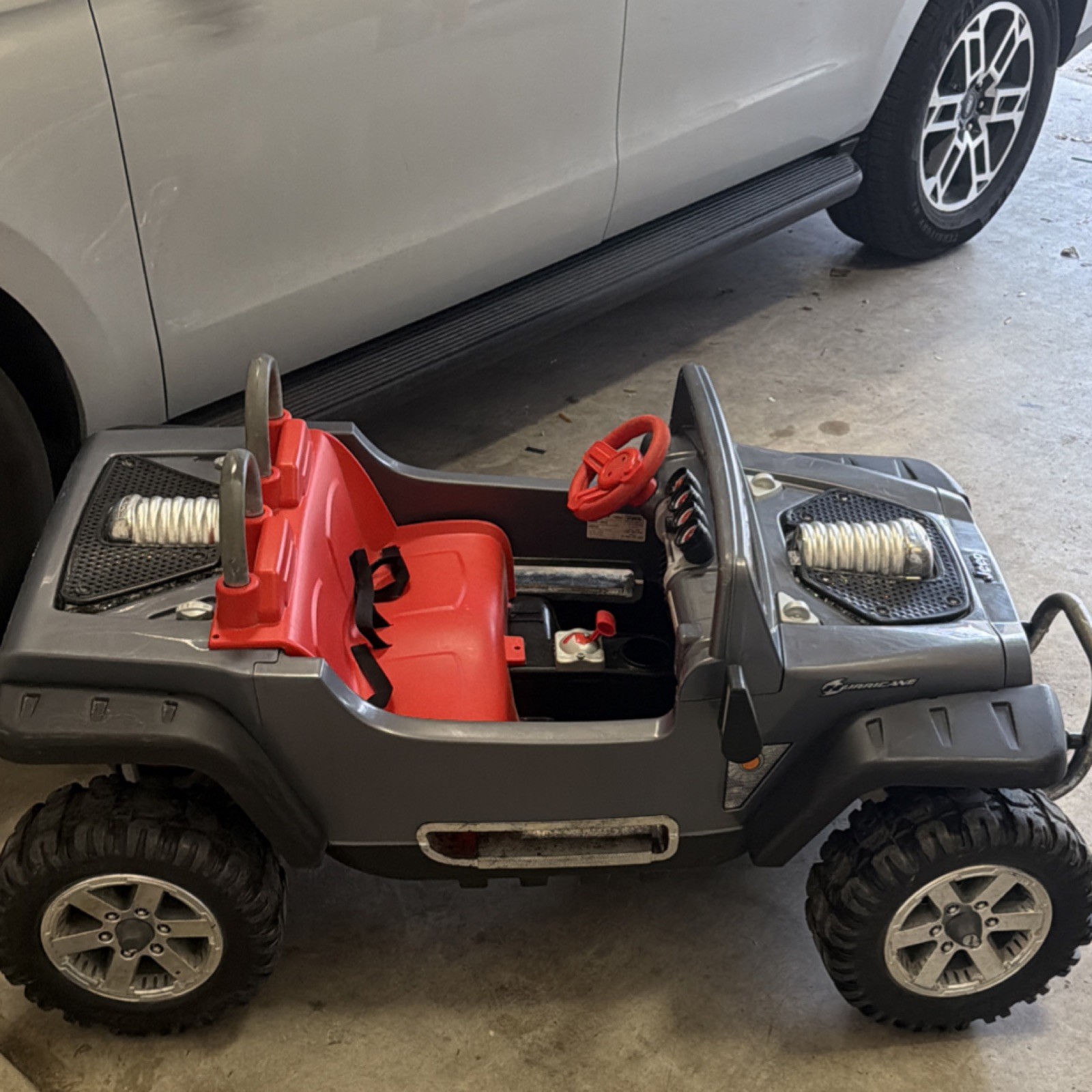 Power Wheels Jeep Battery Operated Ride-On Toy Car Gray/Red for Ages 3-7