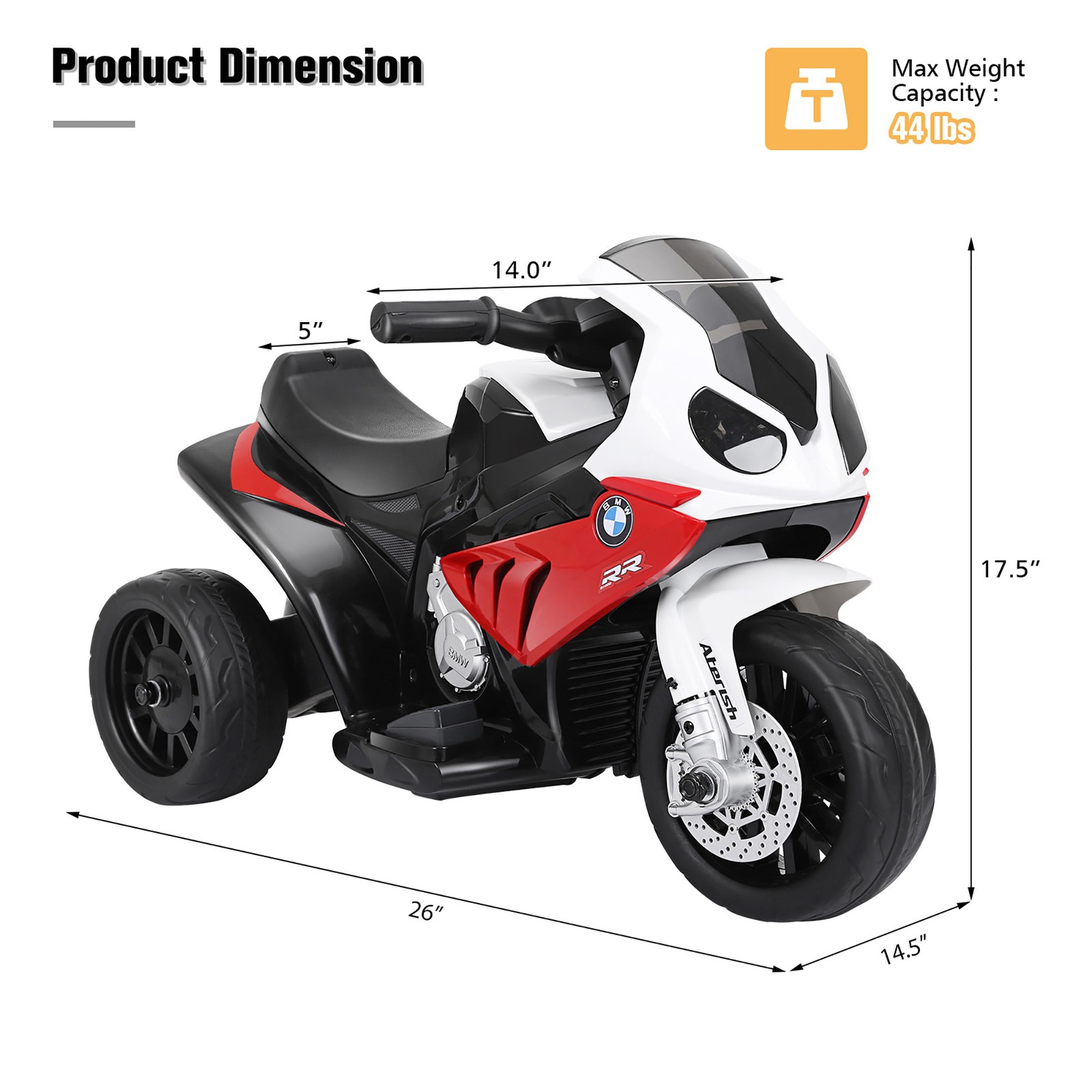 Kids Ride On Motorcycle BMW Licensed 6V Electric 3 Wheels Bicycle w/