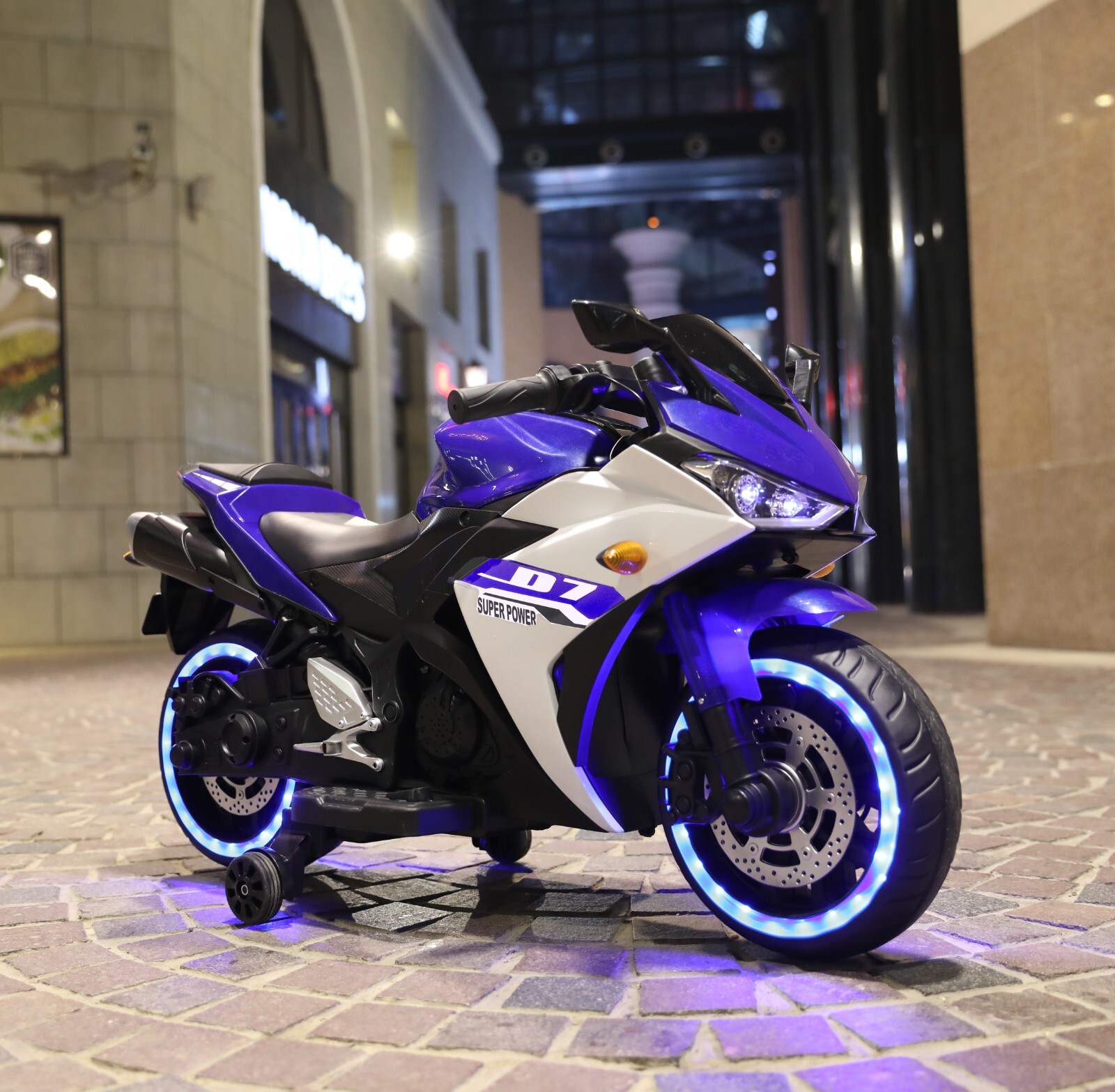 Kids Electric Motorcycle with Trainning Wheels for 3-6 Years Blue