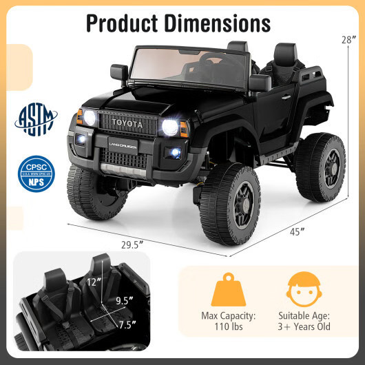 24V 2-Seater Kids Ride On Car 4WD/2WD Switchable w/ Remote Control – Black
