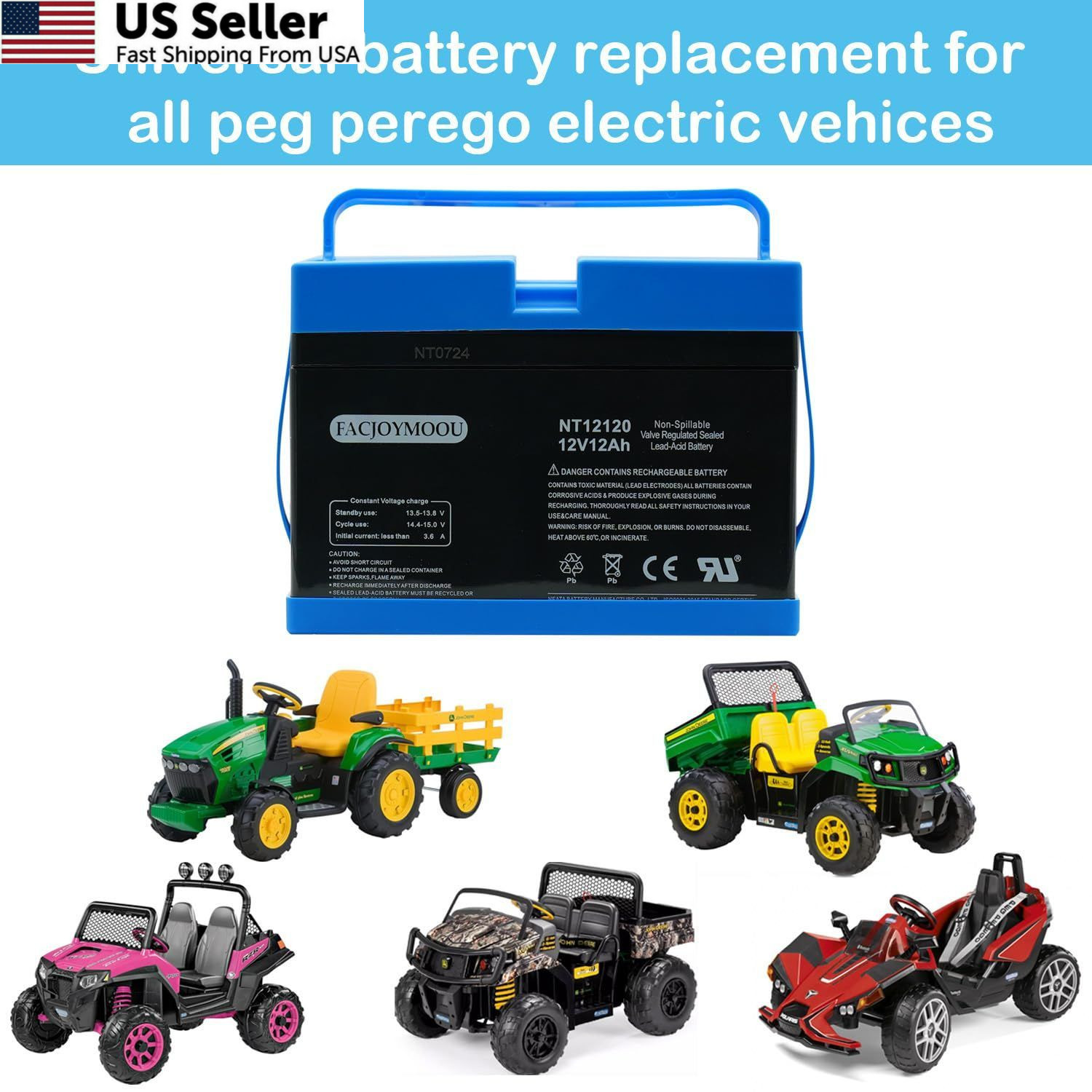 FACJOYMOOU 12 Volt Battery for Peg Perego John Deere Gator Polaris Gaucho…