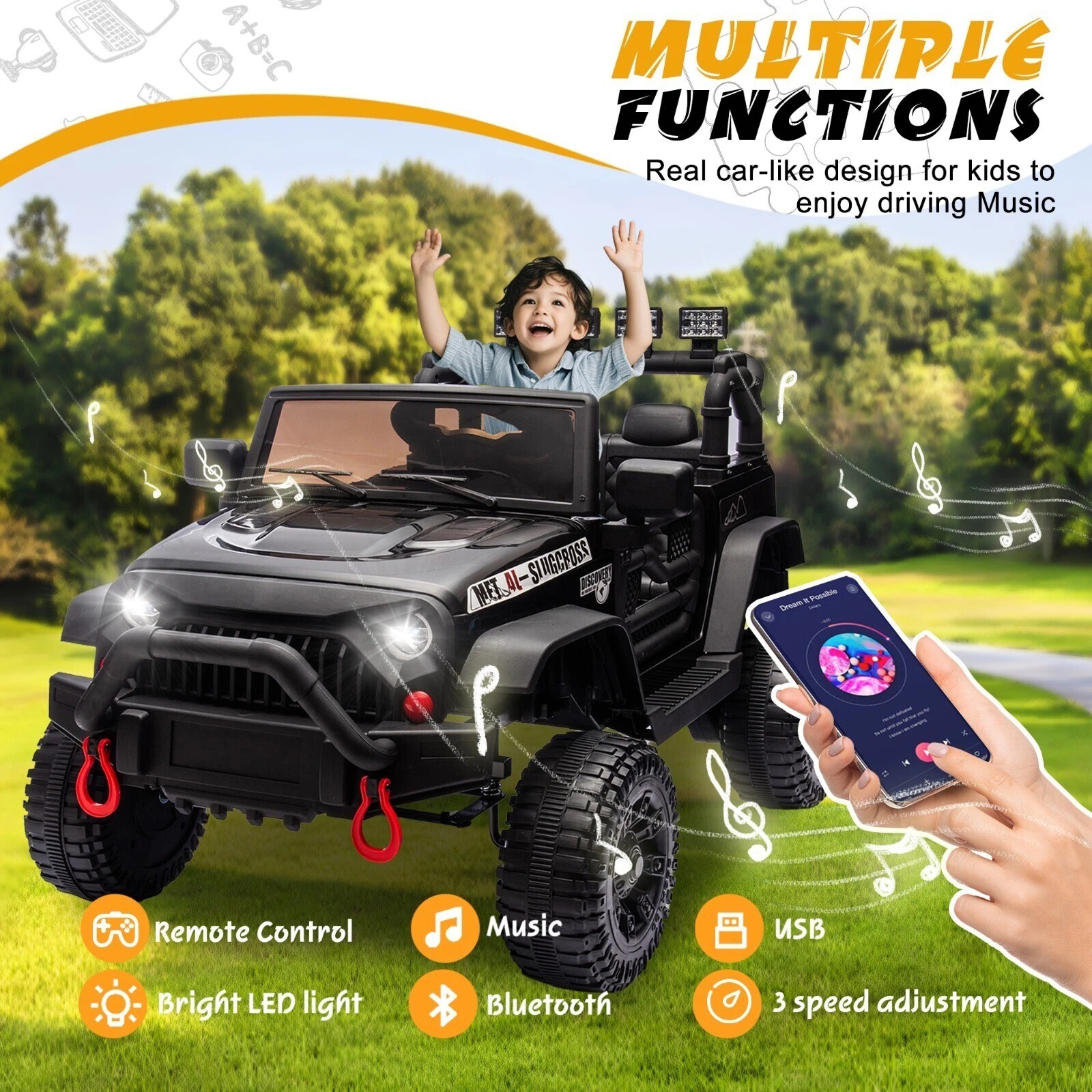 24V Kids Electric Jeep Ride on Car Toy 400W Power Wheels W/ Remote Control Music