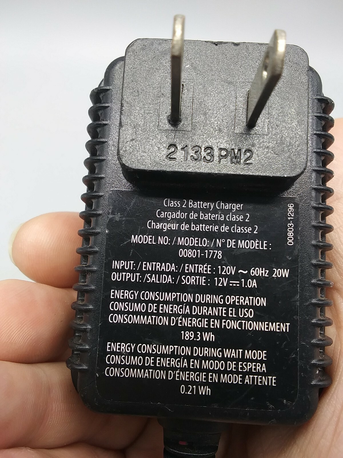 Fisher-Price Power Wheels 00801-1778 Battery Charger AC Adapter 12V 1A