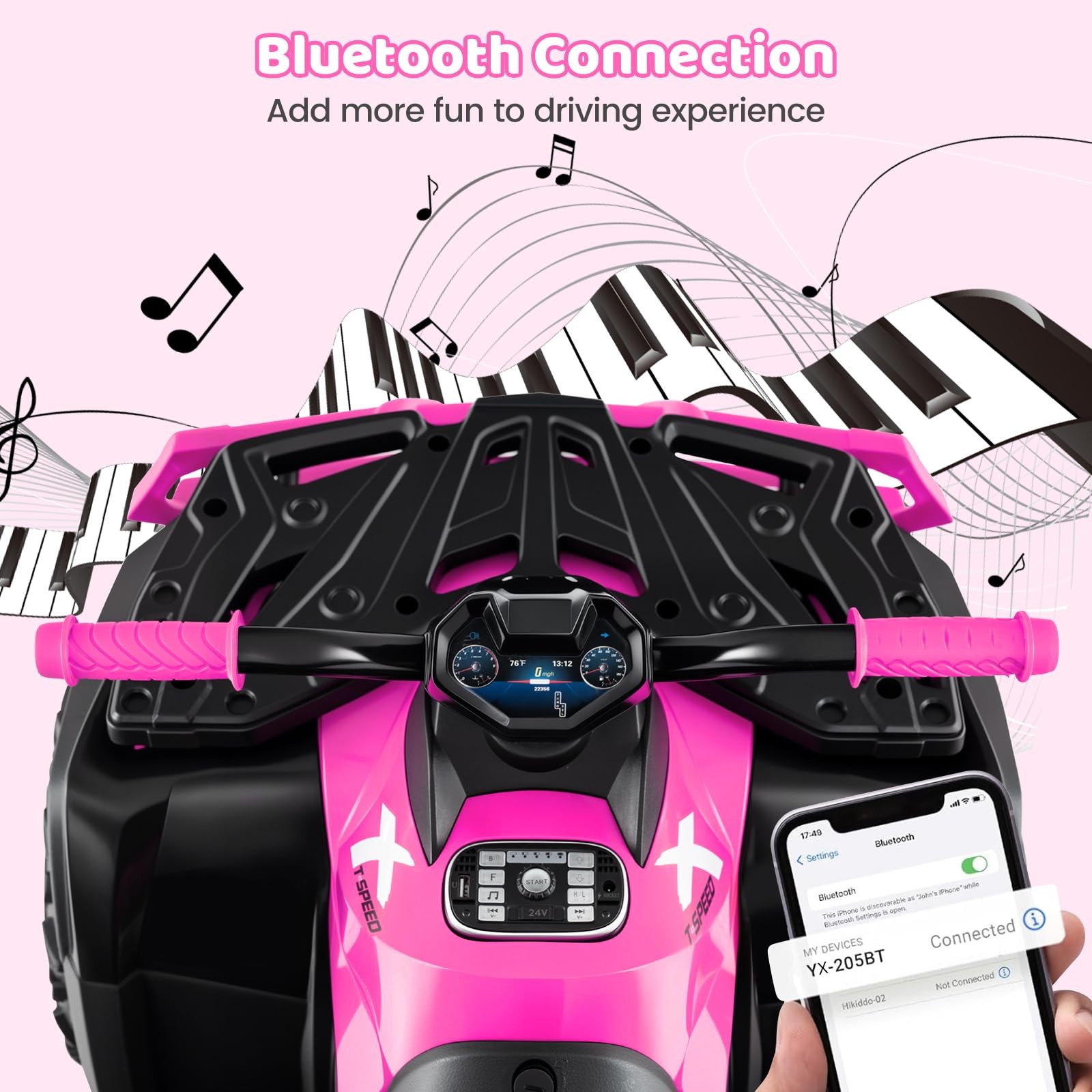 24V 2 Seater Ride on ATV, 4WD Motor, 5Mph Max Speed, Bluetooth, 4 Wheeler Off…