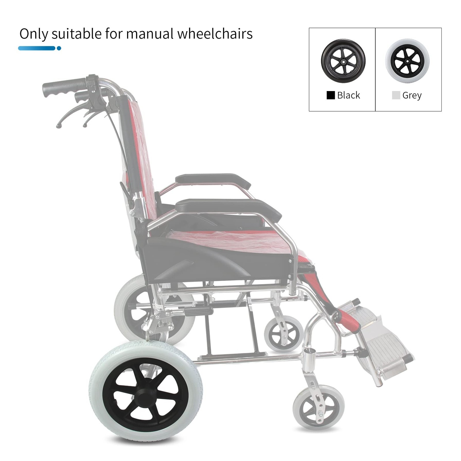 Wheelchair Wheels Assembly (Pair) 12 Inch Rear Wheel 12 1/2 x 2 1/4″ Gray Sol…