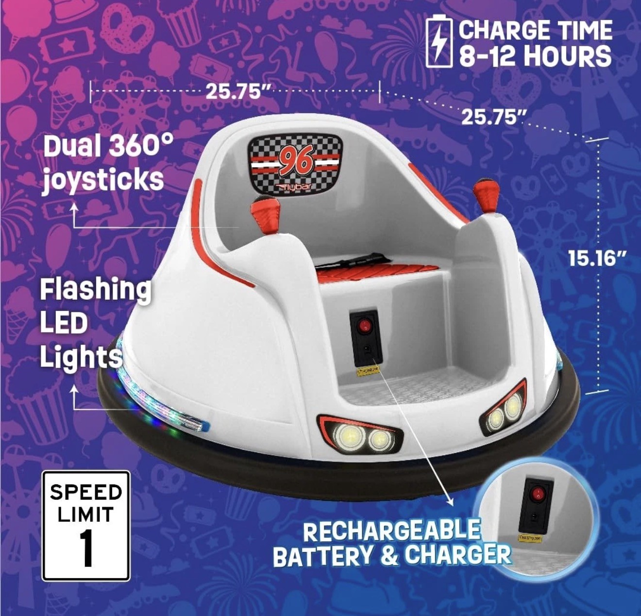 Flybar Funpark 6V Electric Bumper Car Ride-On For Toddlers Ages 1.54 Years Led
