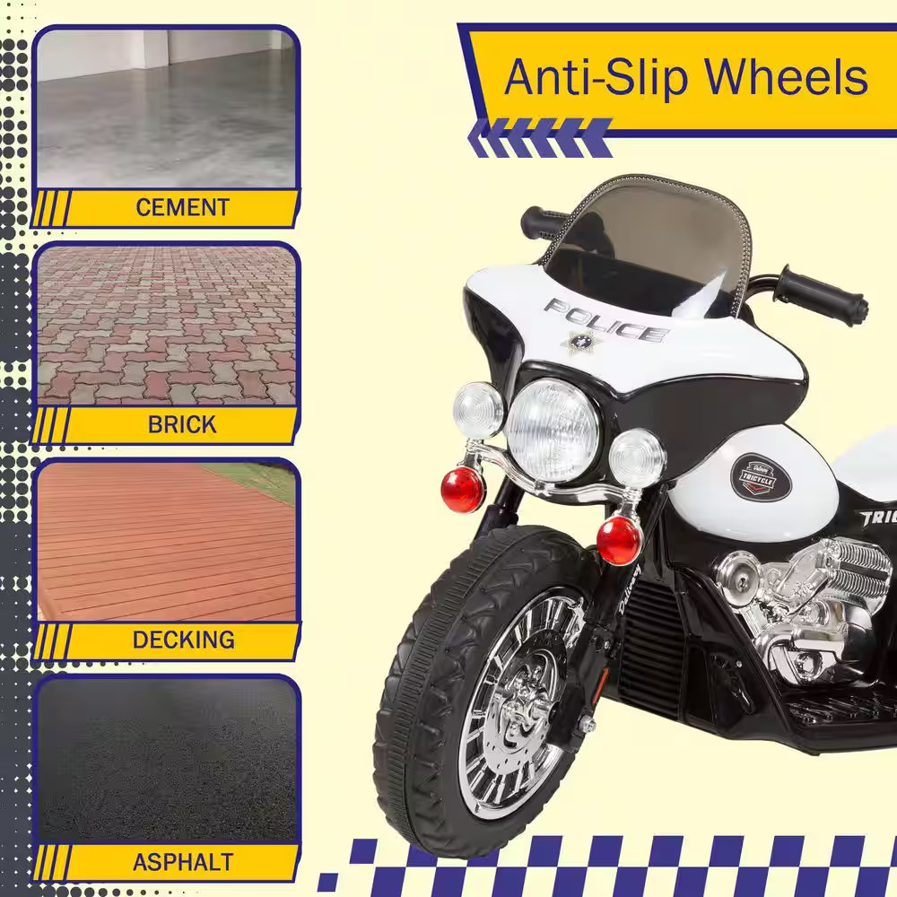 3-Wheel Battery Powered Ride on Toy Motorcycle Police Chopper in Black