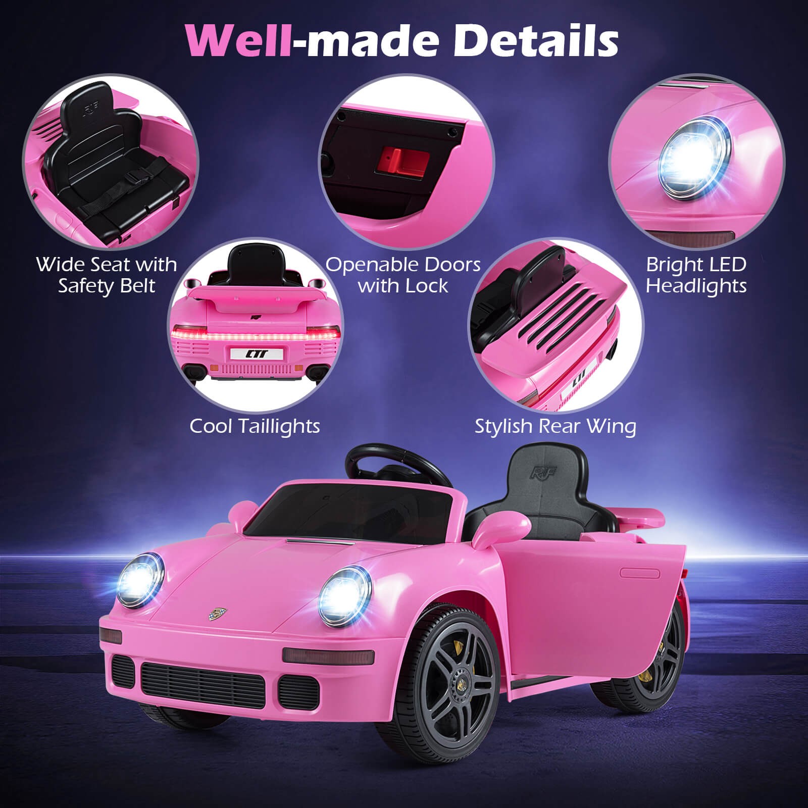 12V Licensed RUF CTR Kids’ Electric Vehicle w/Remote Control LED Lights Music