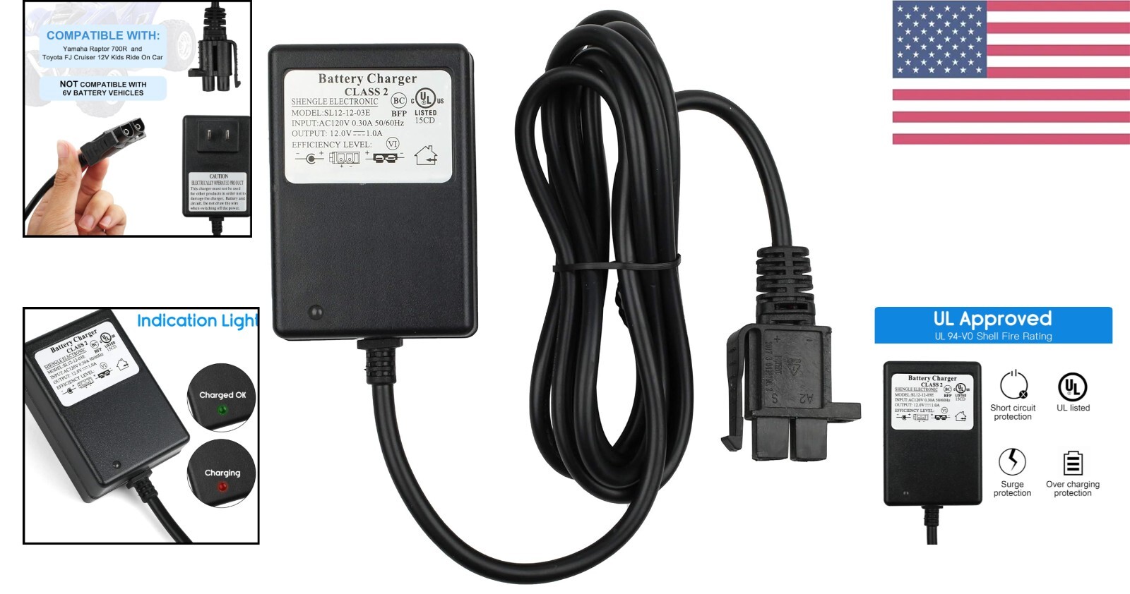 Universal 6FT Cable Length – Compatible 12V Battery Charger – Certified Safe