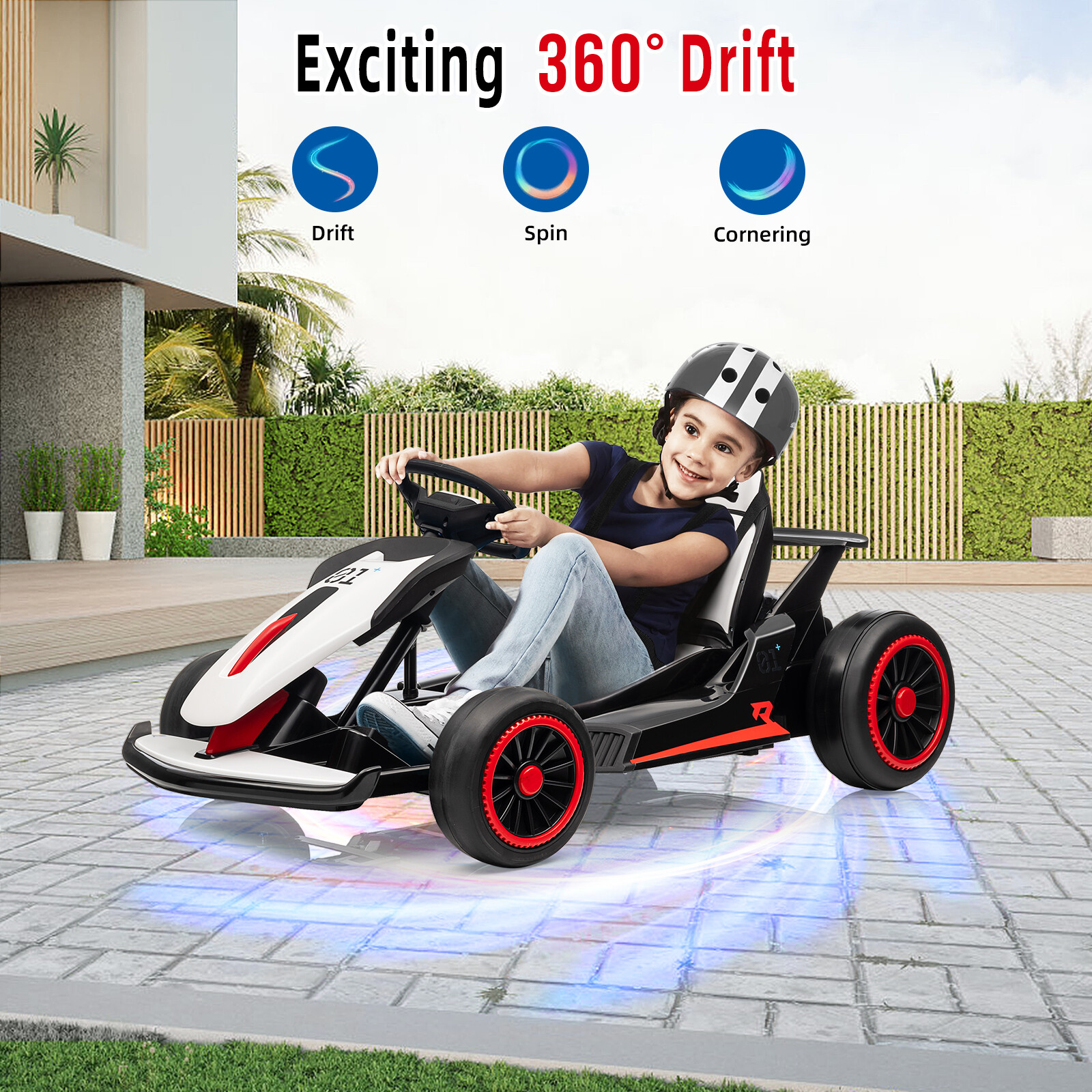 Kids Go Kart 24V, Electric Drift Kart With 2x150W Strong Motors for Boys Girls