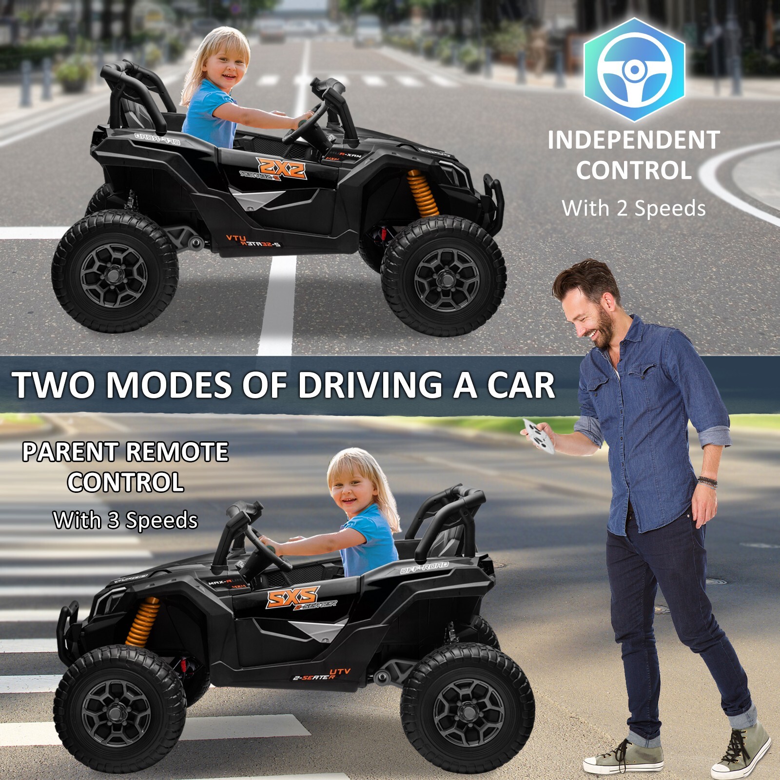 ZEOPHOL 24V Kids Ride On Car UTV 4WD Truck 2-Seater 4*200W Battery Power Wheels
