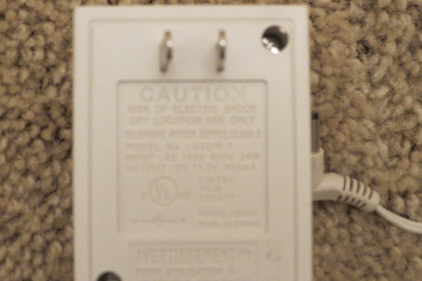 Telephone Power Supply Class 2 Model HADW-1 Output: 11.2V 900mA
