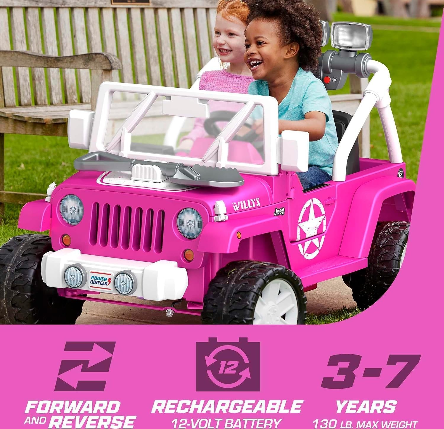 Power Wheels Jeep Wrangler Willys Ride-On Battery Powered Vehicle with Sounds &