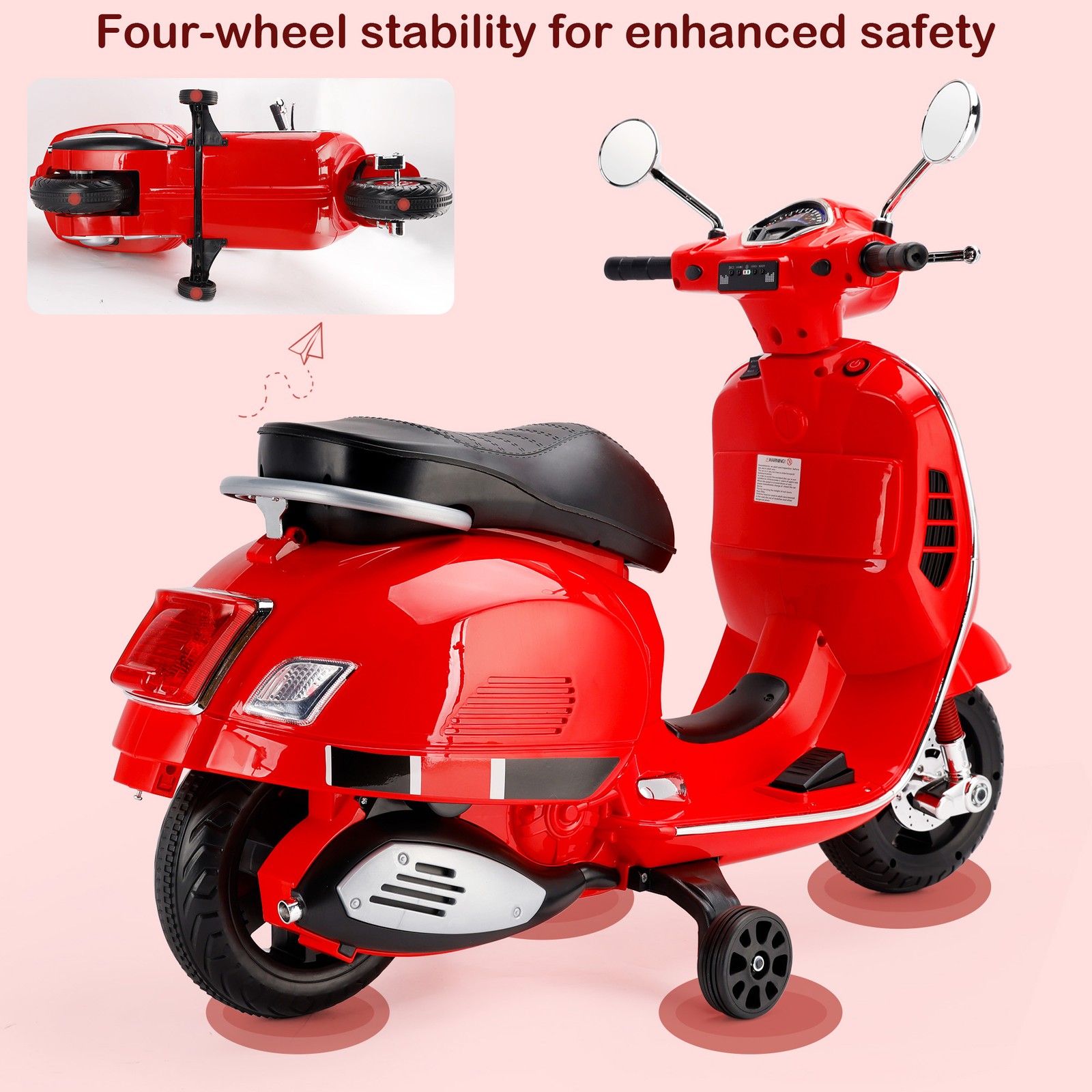 Dual Electric 6V Ride On Motorcycle Toy Car For Kid 3 Wheeler Toy Car Red E4