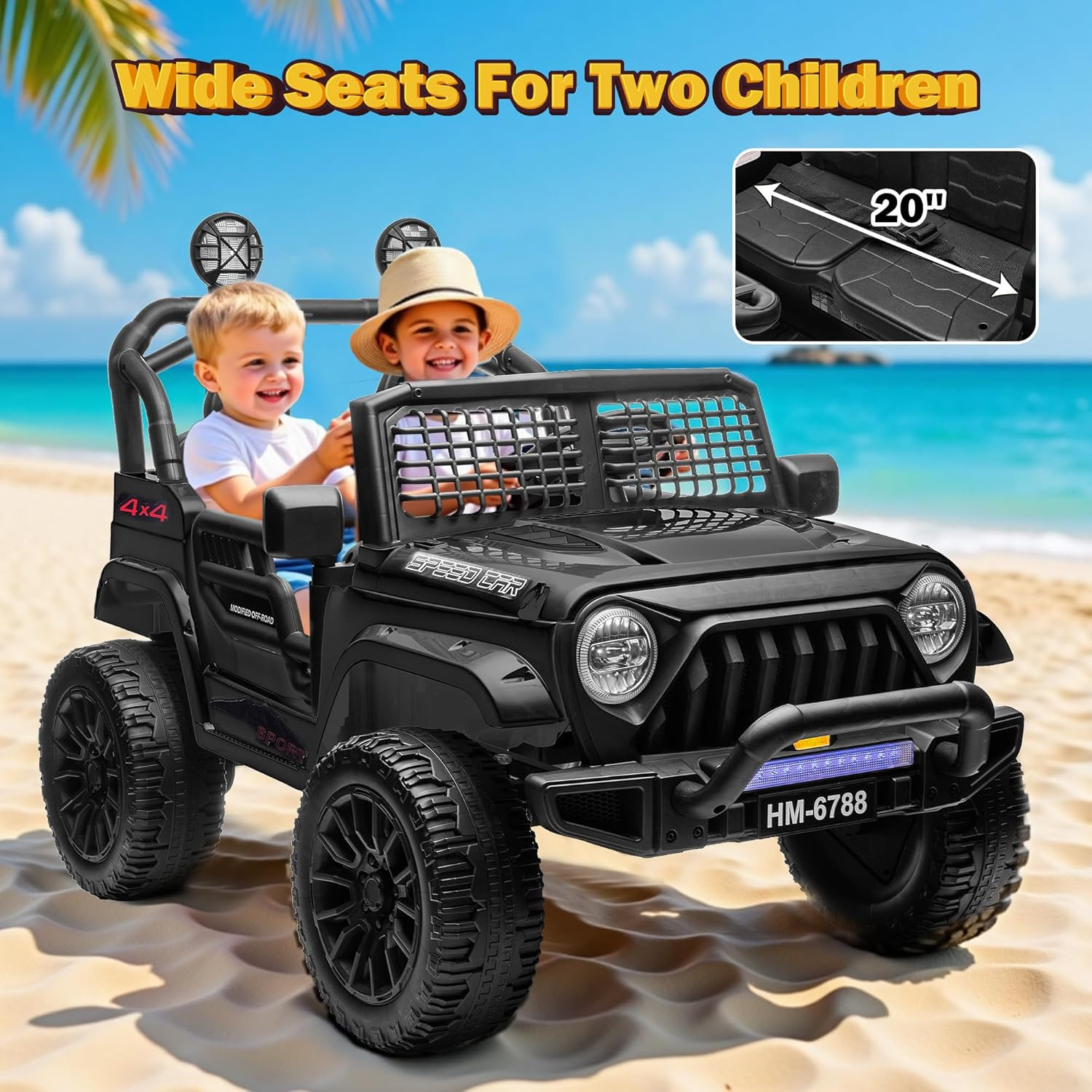 2 Seater Ride on Car for Kids, 24V Electric Vehicles W/20 Large Wide Seat, 4 Whe