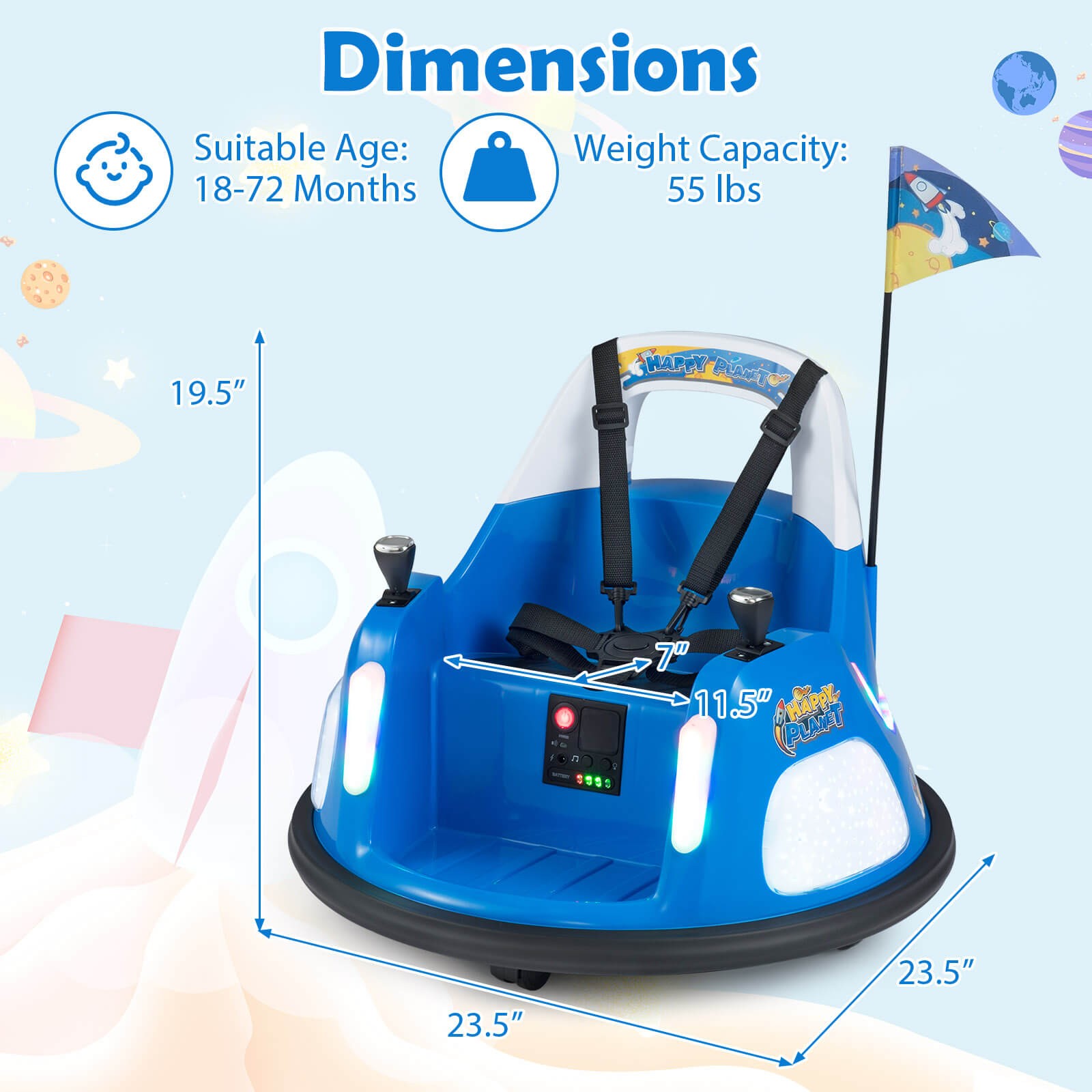 12V Kids Bumper Car360° Spin & Remote.Battery-Poweredfor 1.5-6 ages.Navy
