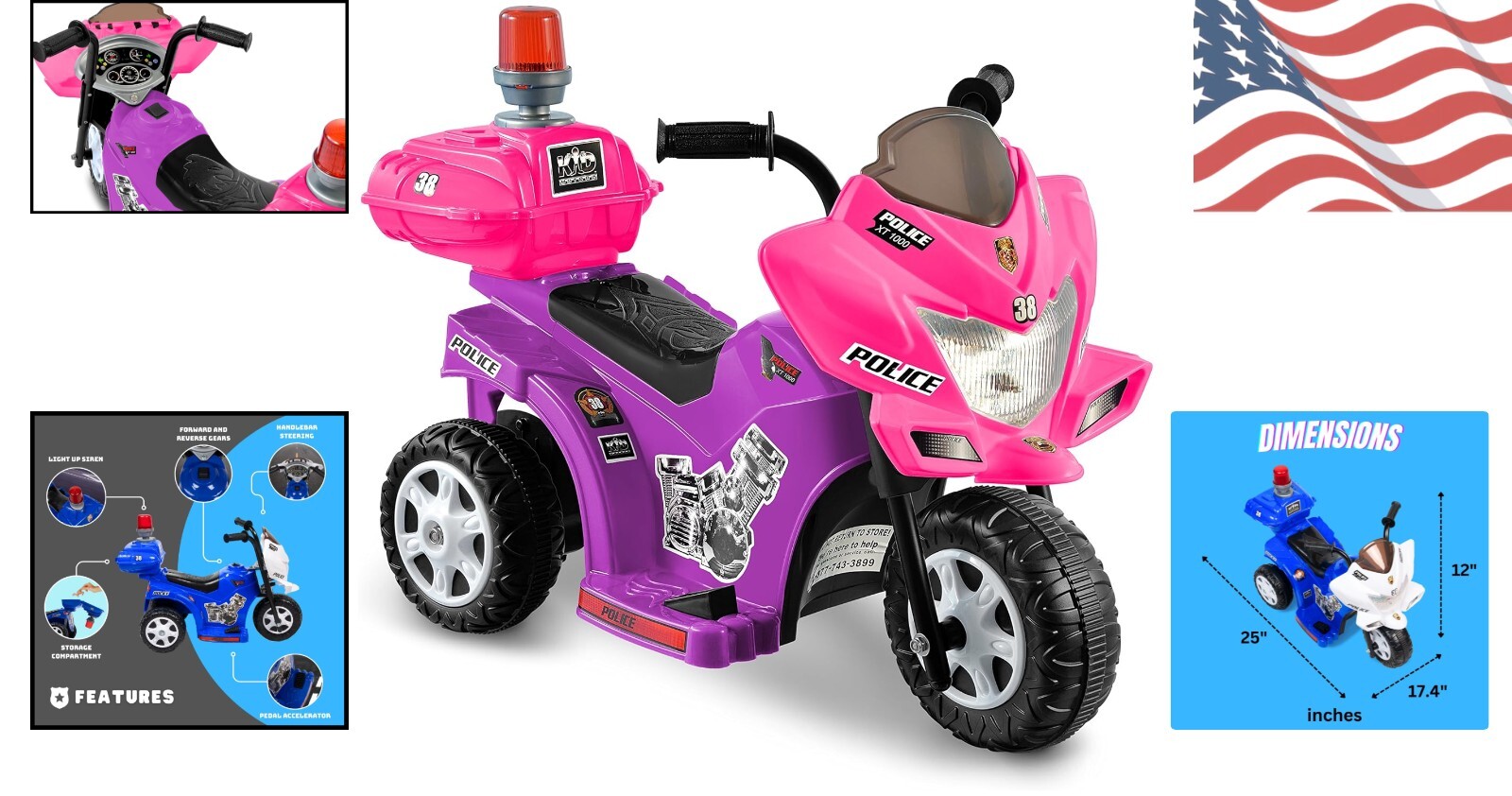 Imaginative Lil Patrol Ride-On for Kids, 6V, Purple and Pink, Ages 18+