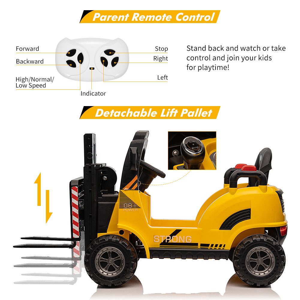 12V Kids Ride on Car Forklift Electric Remote Control Toy 2 Speed for Boy &Girls