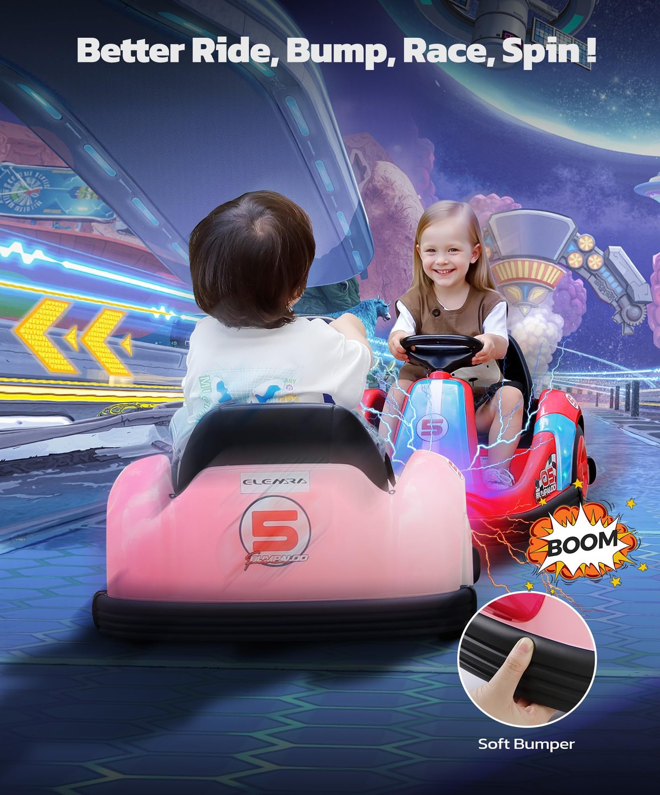Toddler Bumper Car with Big Wheels, 2.2 Mph, Ride On Toys for Toddlers with D…