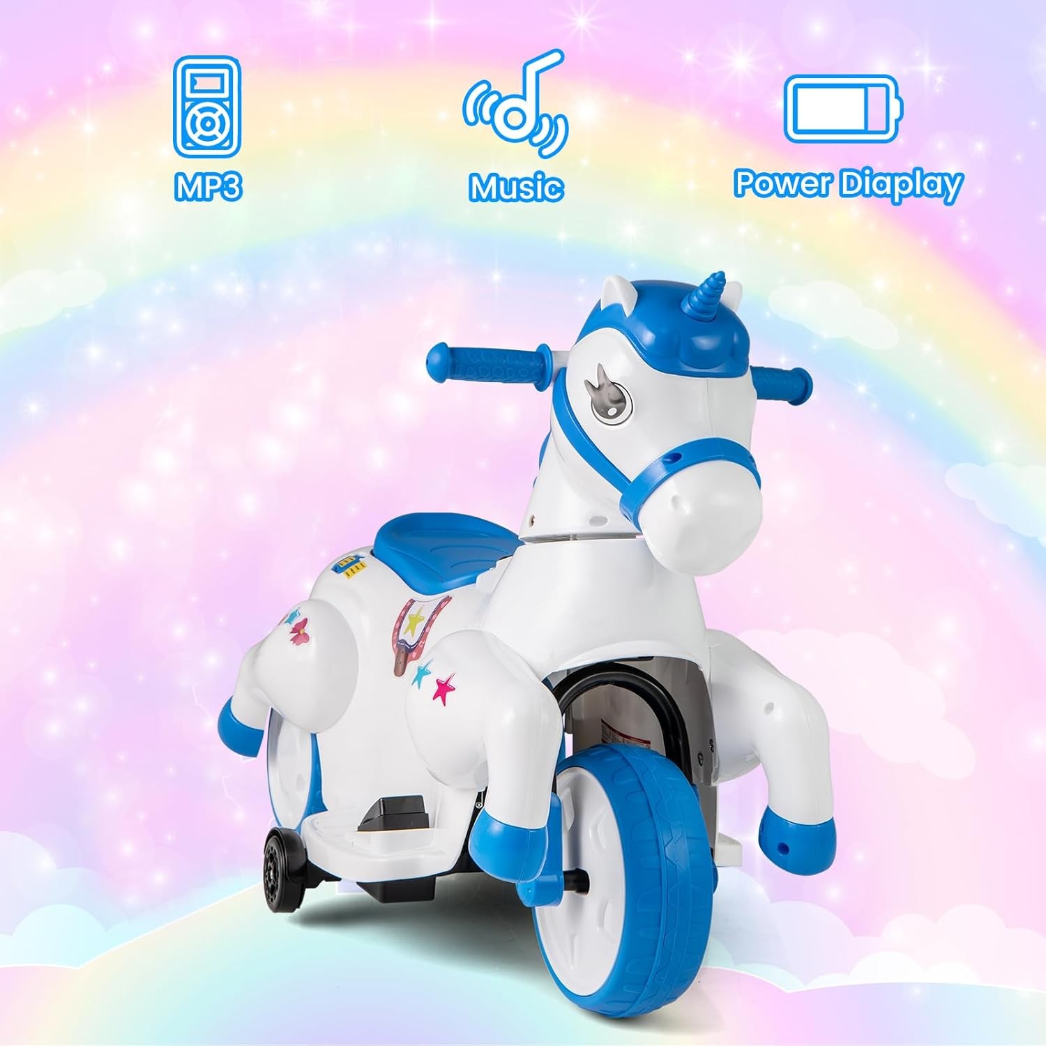 2 in 1 Ride on Motorcycle and Horse, Unicorn 6V Battery Powered Ride on Toy with