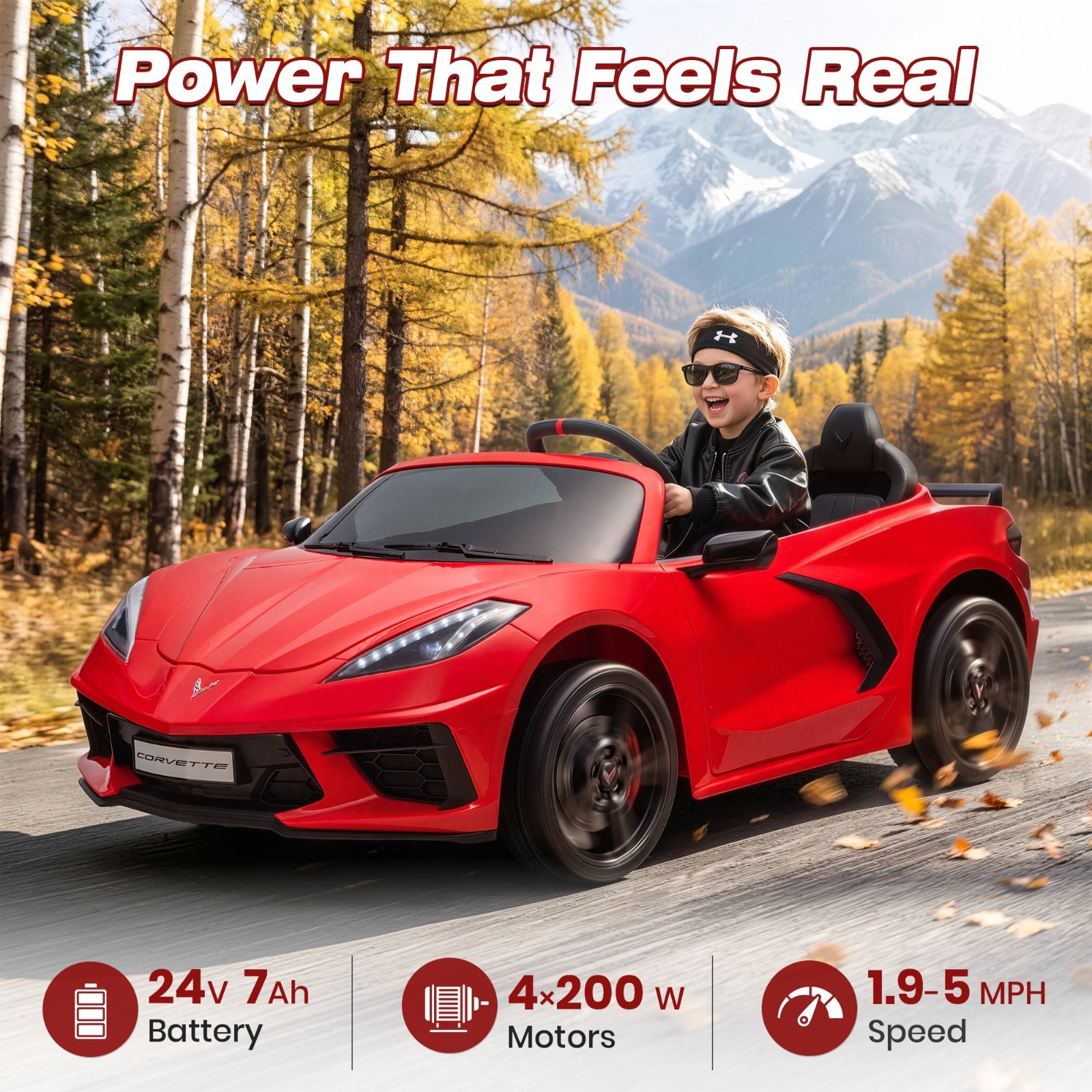 24V 4WD Kids Ride On Car 4 Motors 7AH Battery, LED, MP3, Spring Suspension, Gift