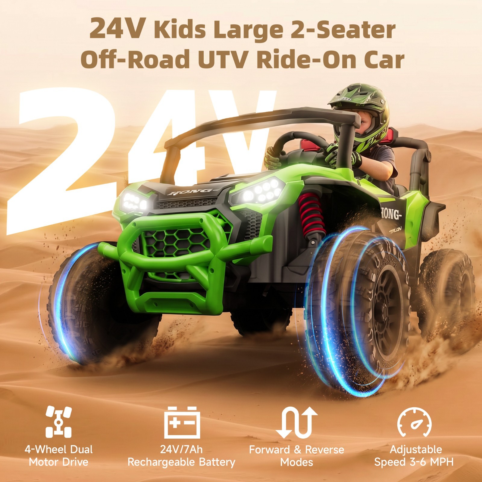 Kids 24V Ride on Toy Car Electric UTV 2-Seater 6mph with Parental Remote LED MP3