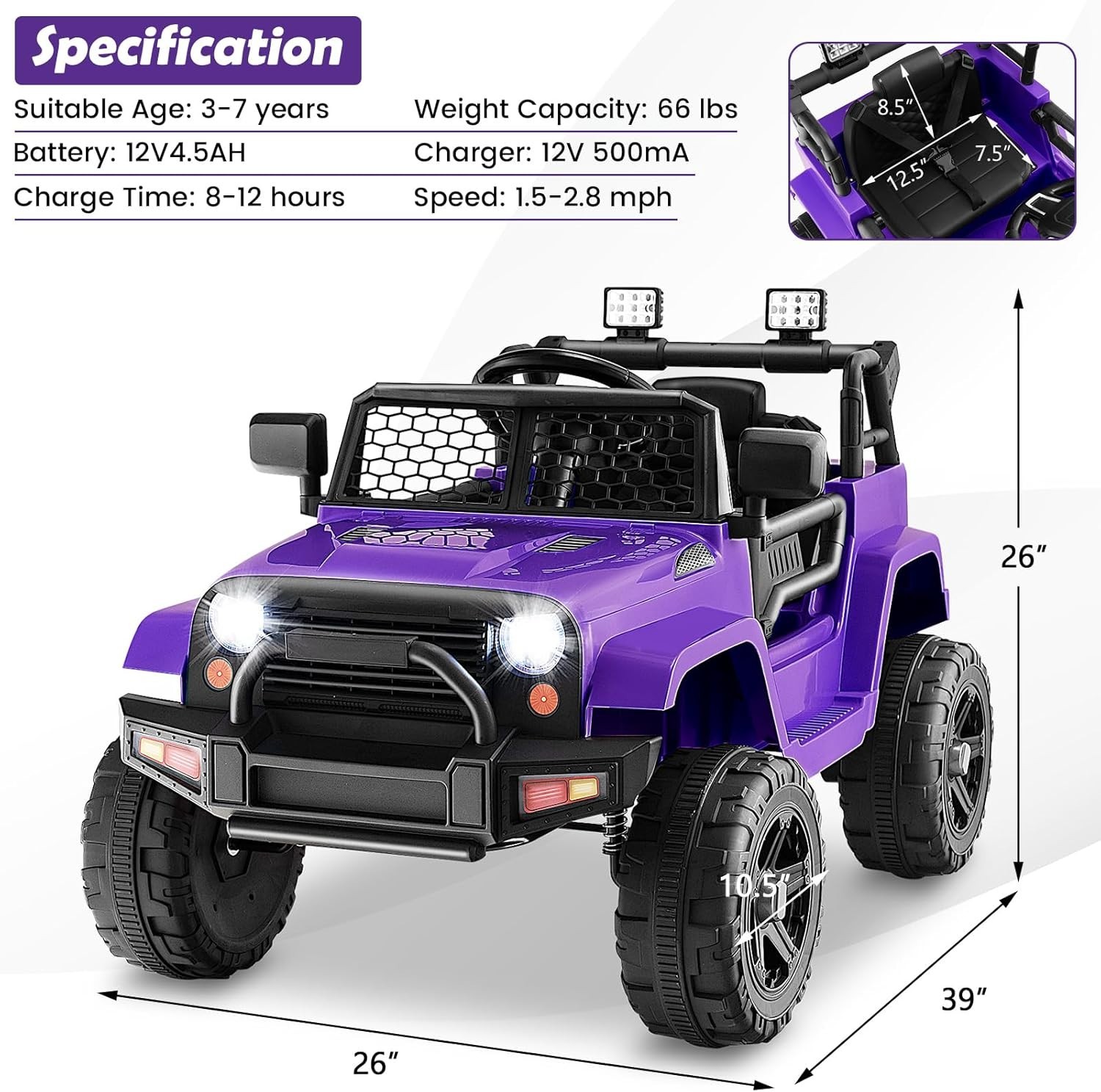 Stylish 12V Electric Ride On Truck for Kids – Remote Control & Spring Suspension