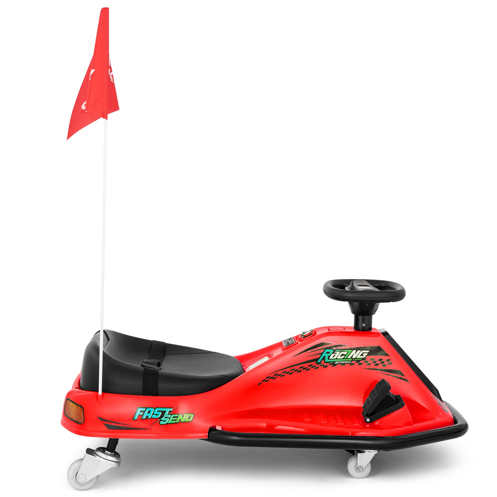 24V Kids Red Drifting Go Kart 360° Ride On Cart with Bluetooth