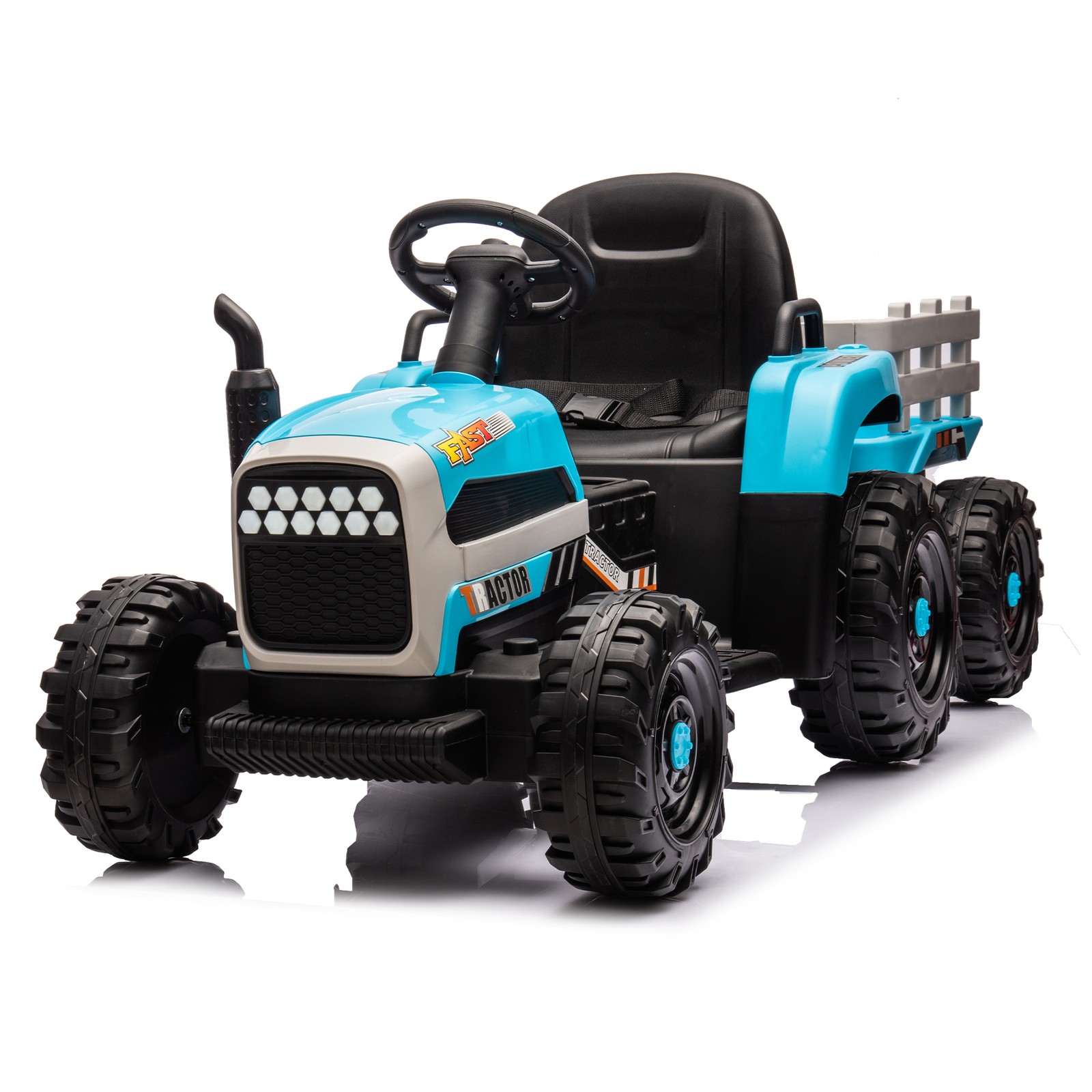 24v Kids Ride Tractor Trailer 1.86-4.97MPH electric car 3 speed adjustable Blue