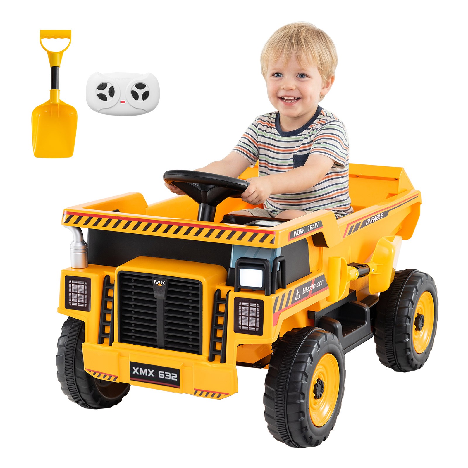 24V Ride on Dump Truck for Kids,4-Wheeler Construction Electric Vehicle w/Shovel