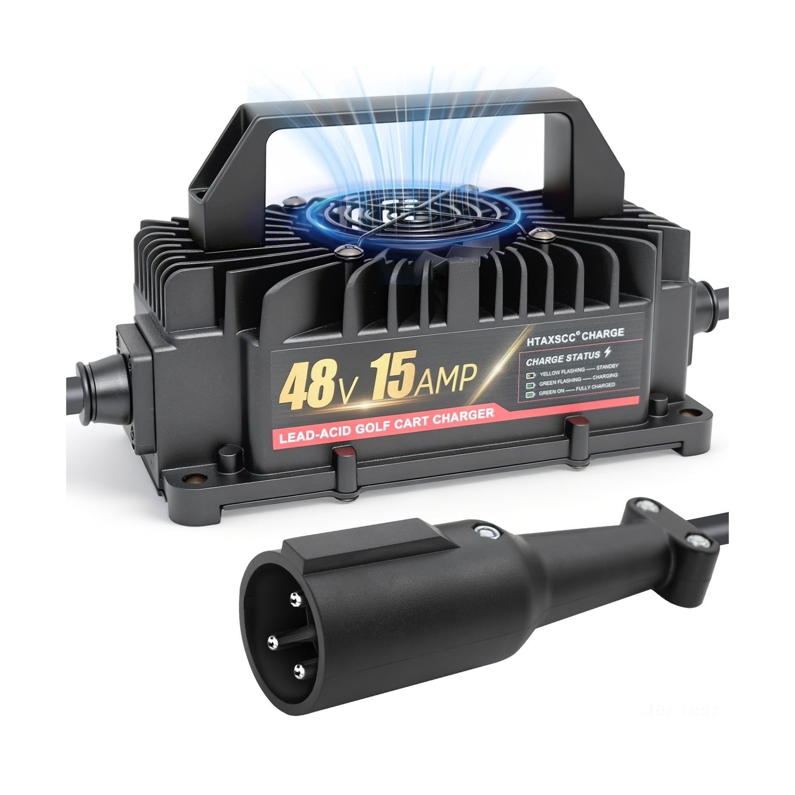 48 Volt 15 Amp Golf Cart Battery Charger for Club Car with 3-Pin Round Plug, …