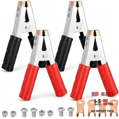 4-Pack Large Size Insulated Alligator Clips Electrical, 600A Spring Loaded