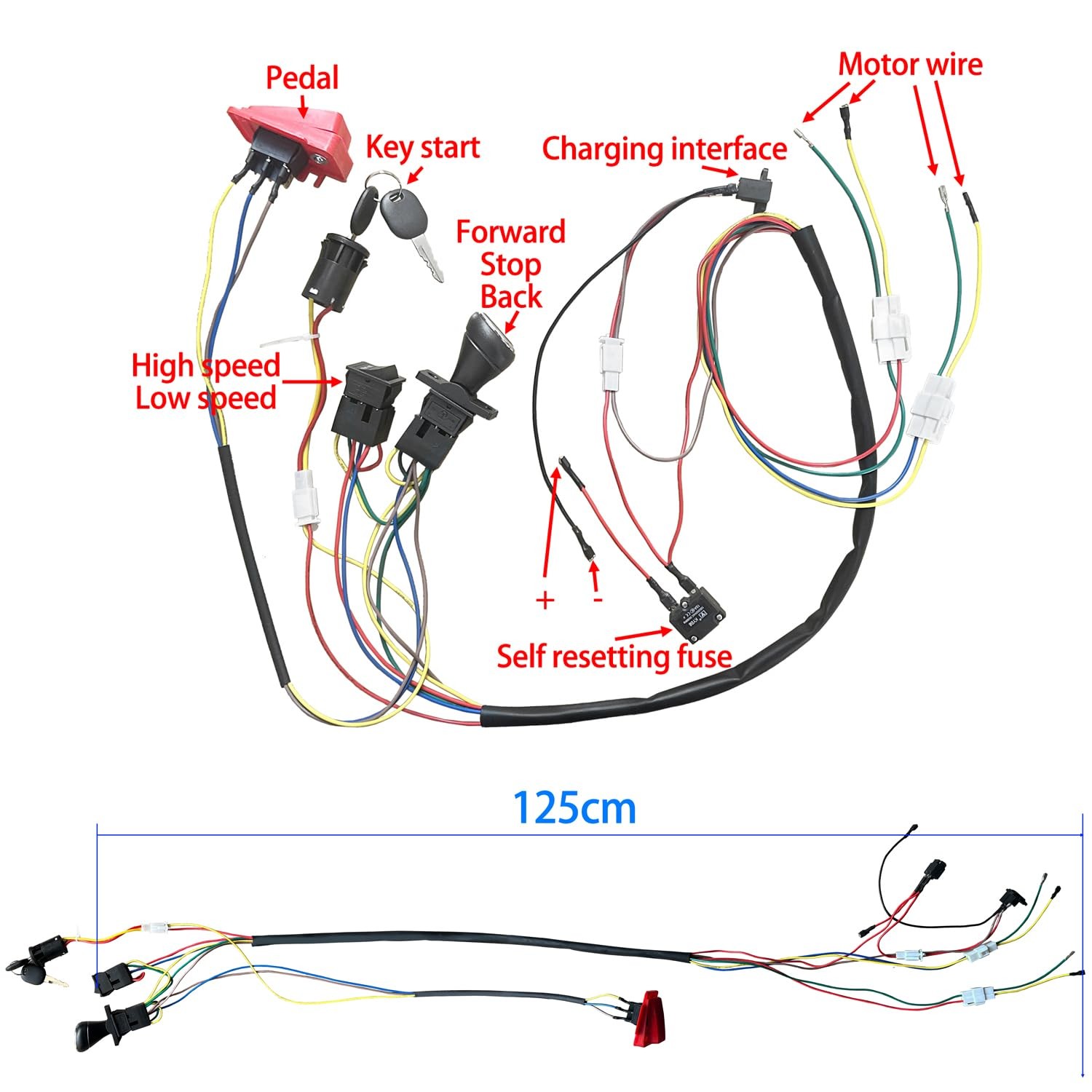 24V Motor Gearbox Wires Harness Conversion Kit for Power Wheels Trax Upgrade,…