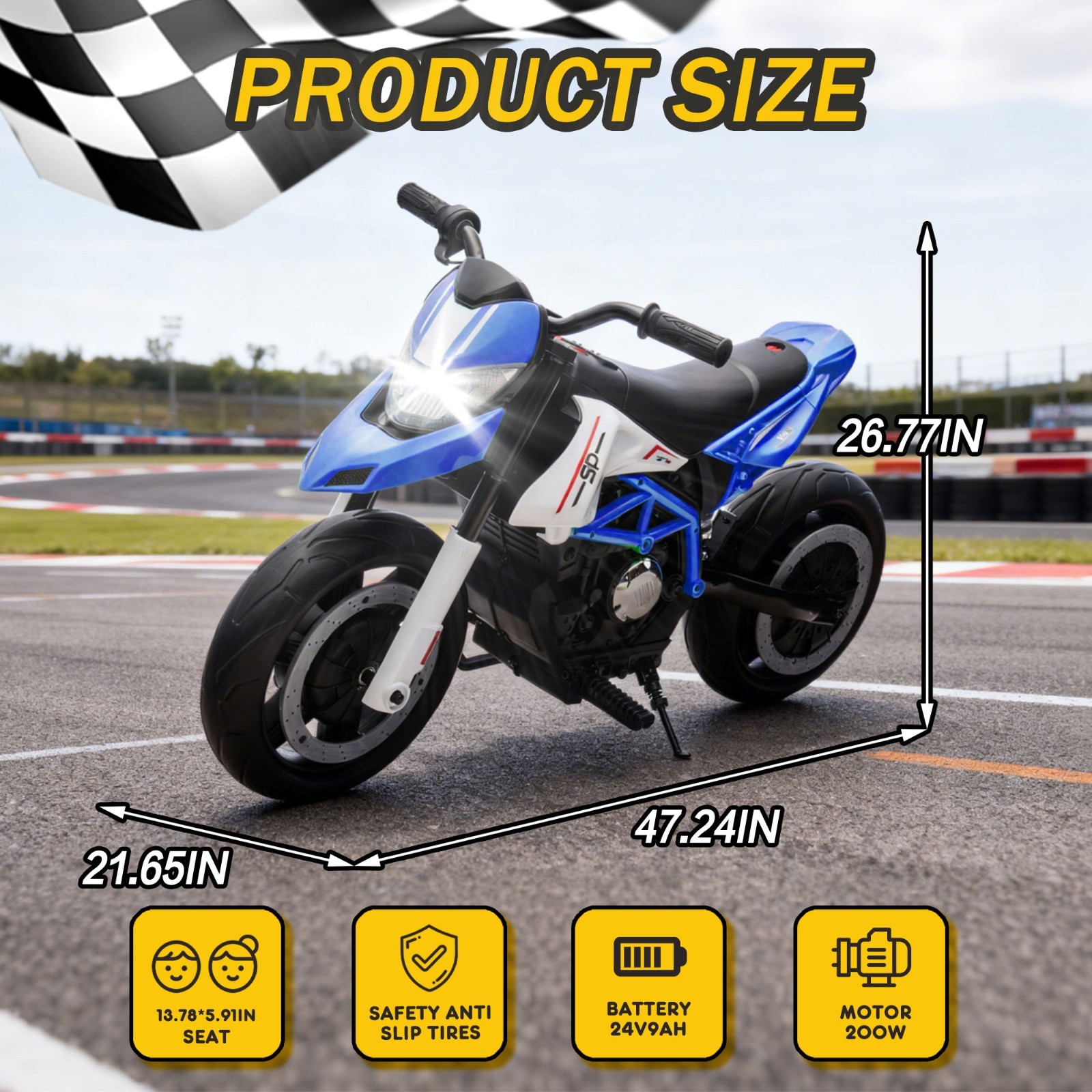 24V Kids Electric Motorcycle Ride On Toys Electric Bike for age 6+, Blue