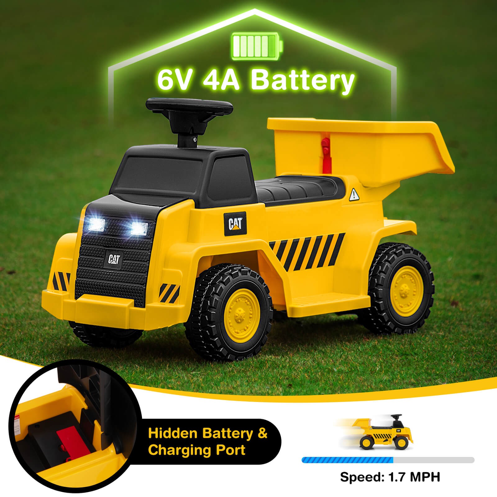 Ride on Dump Truck with One-Button Start Horn Adjustable Dump Bed Treaded Wheels