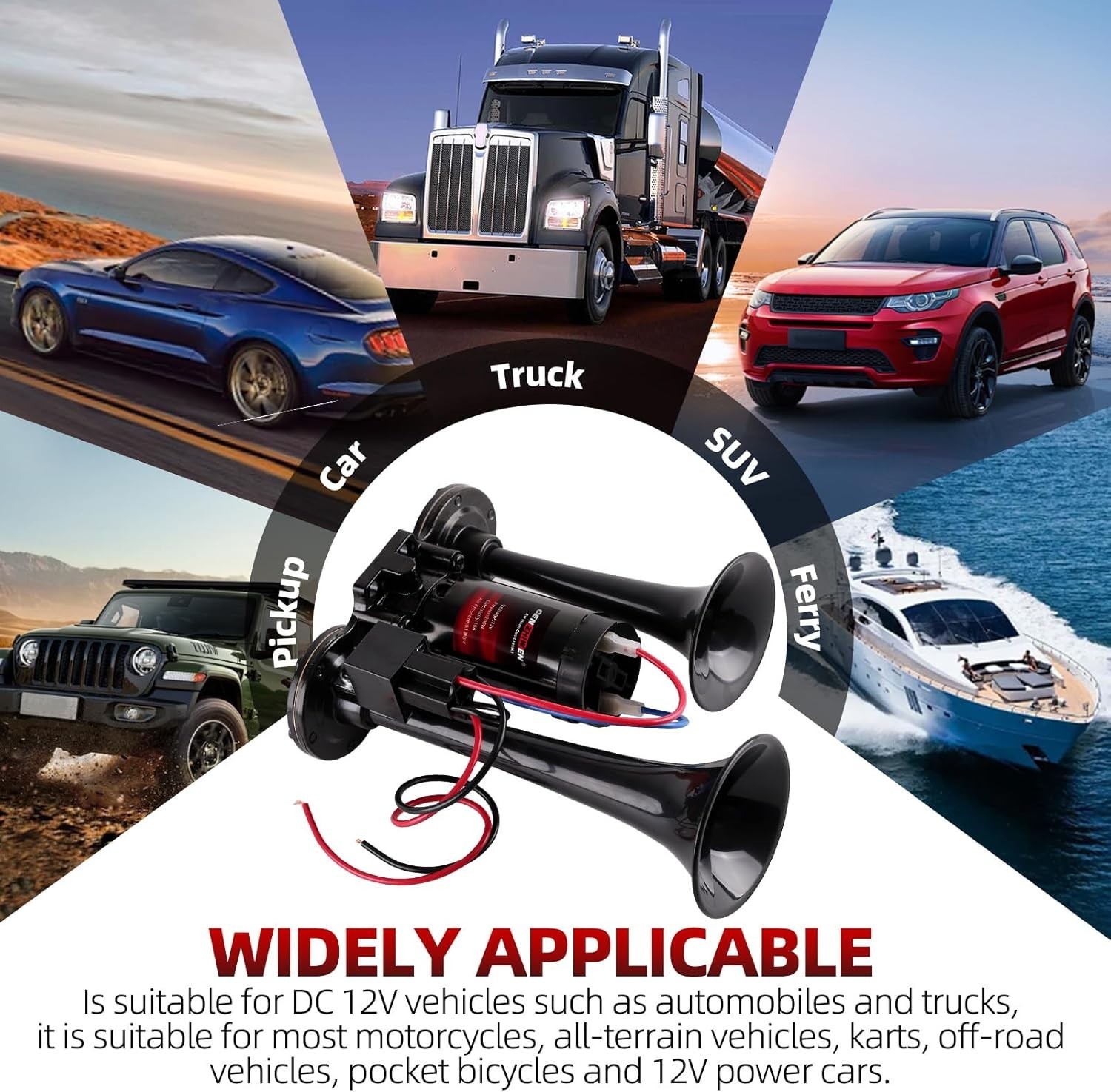 Air Horn for Car/Trucks, 150dB Super Loud Train Horn,with All-in-One 12V Air Com