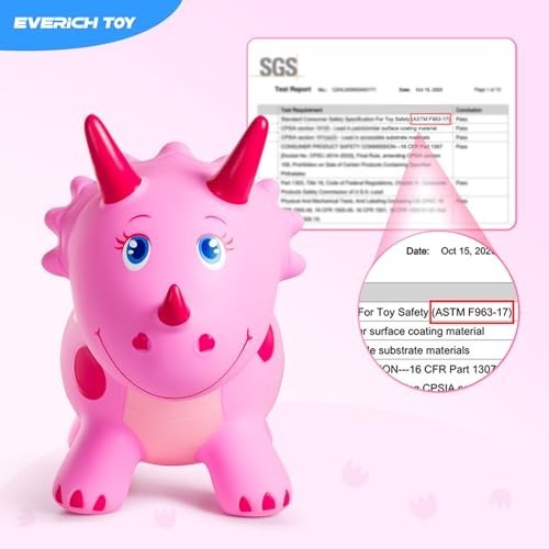 Pink Triceratops Bouncy Hopper Toy – Ride-On Inflatable for Kids 2-5, Indoor/Out