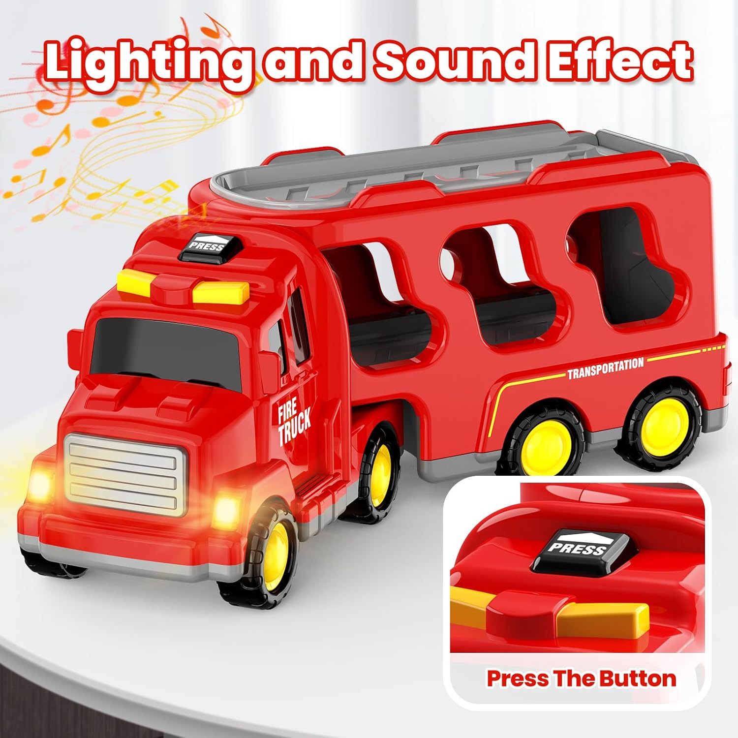 Toddlers Fire Truck for Kids 3-9 Year Old，5 in 1 Friction Power Vehicle Car for