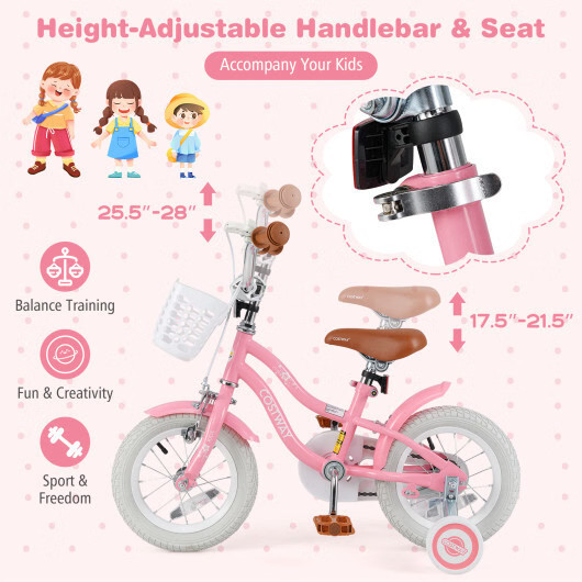 12 Inch Kids Bike with Training Wheels and Basket for Boys Girls 3-4 Years Old –