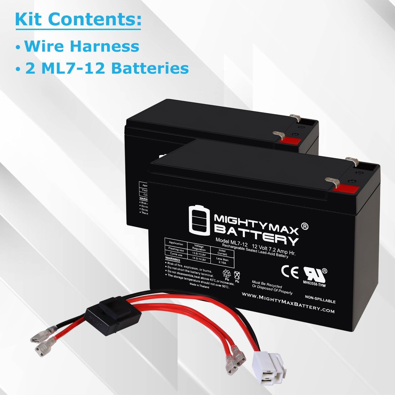 Extended Range Drop in Replacement for 12V Razor Scooter Ride on Toy 7Ah Battery